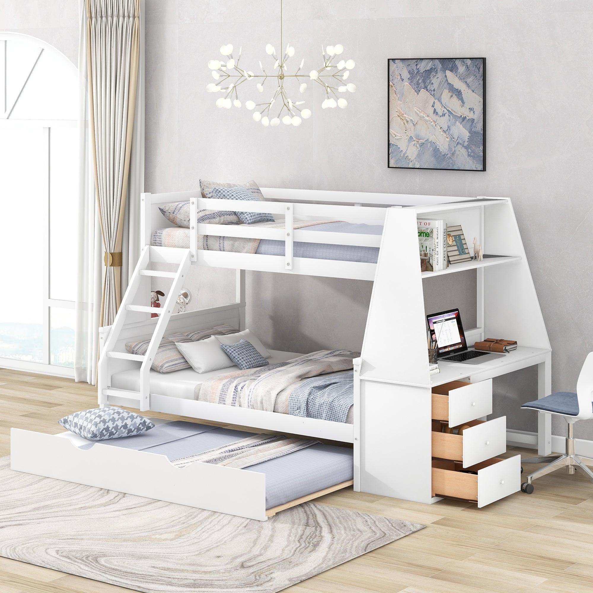 Twin over Full Bunk Bed with Trundle, Built-in Desk