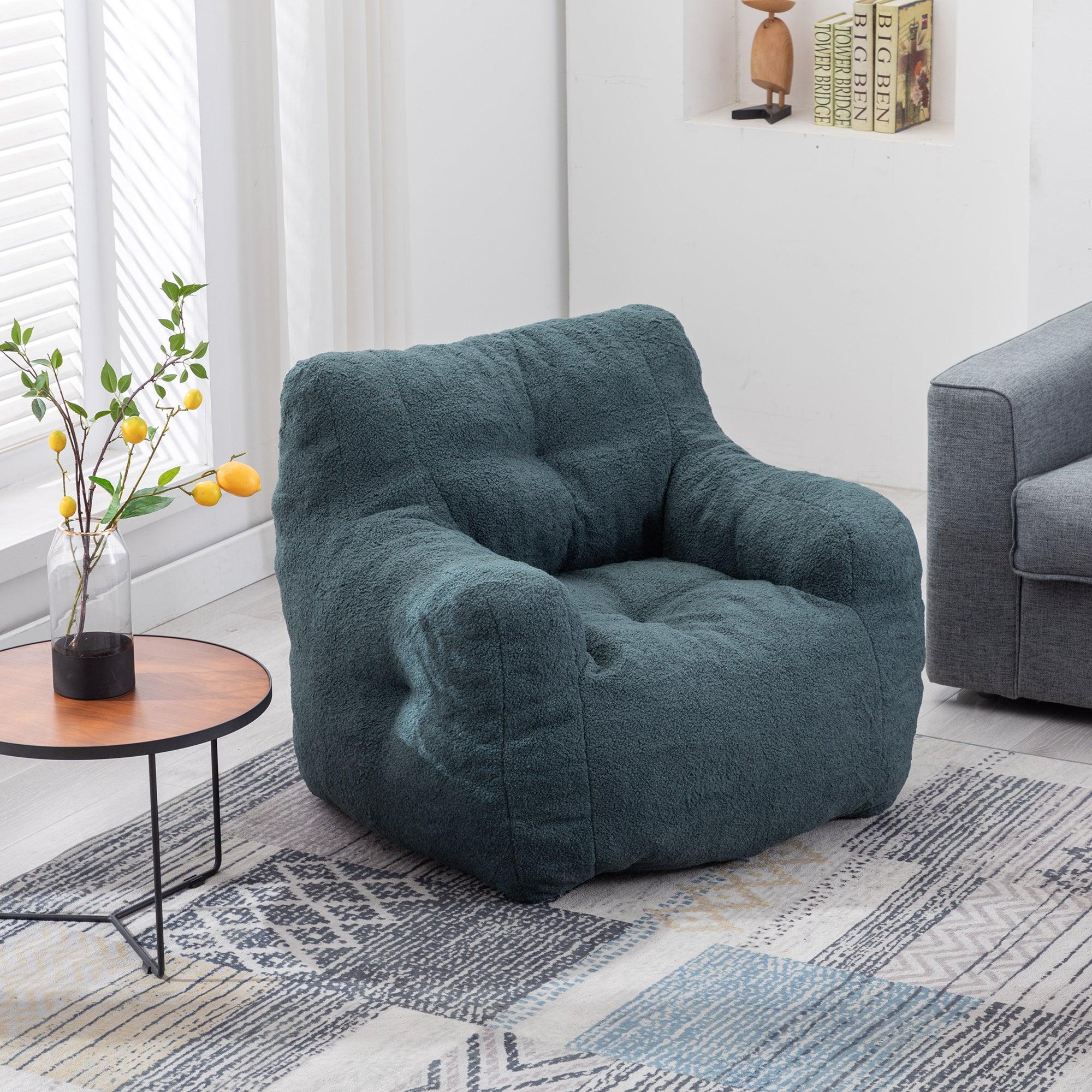 Soft Teddy Fabric Tufted Foam Bean Bag Chair