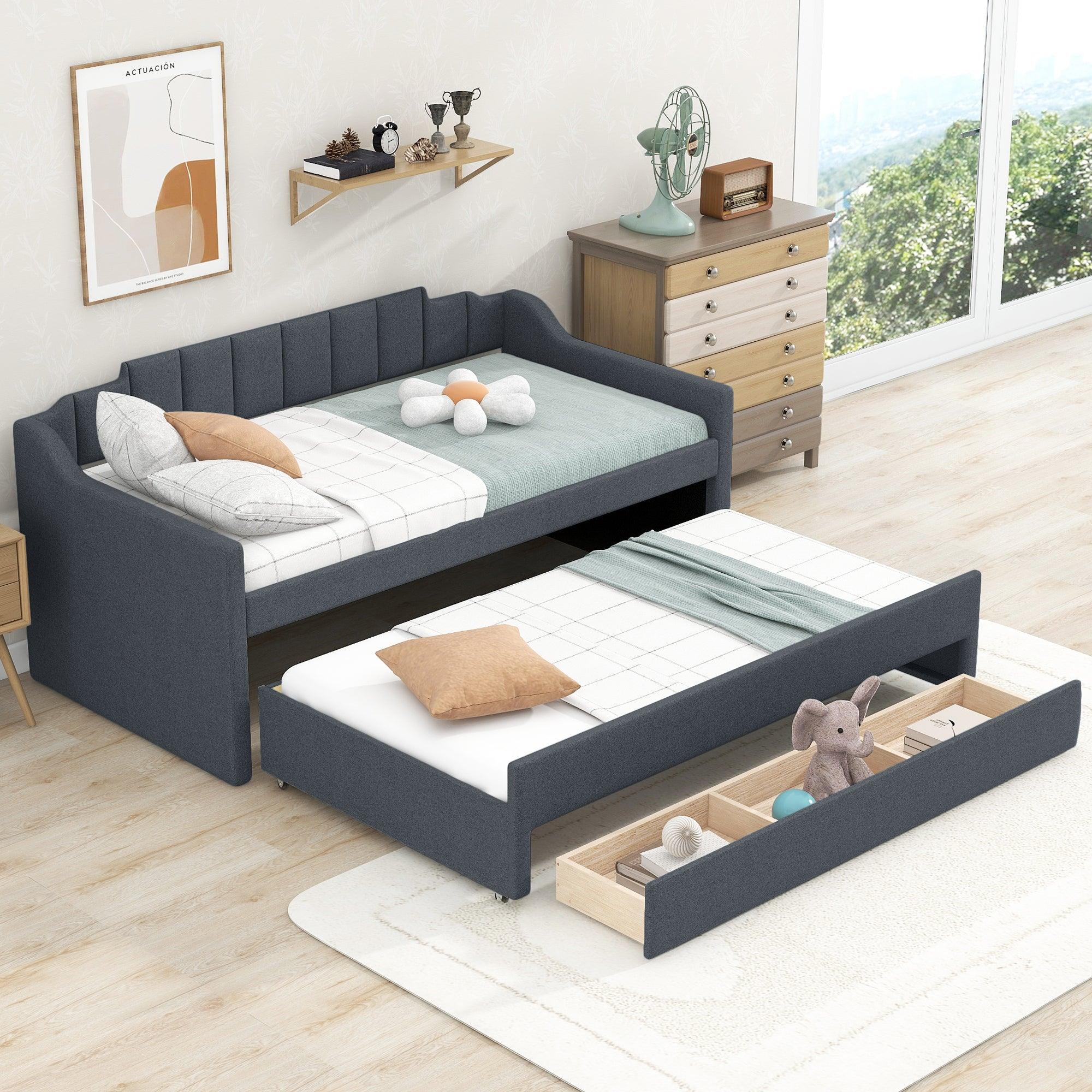 Twin Size Upholstered Daybed with Trundle