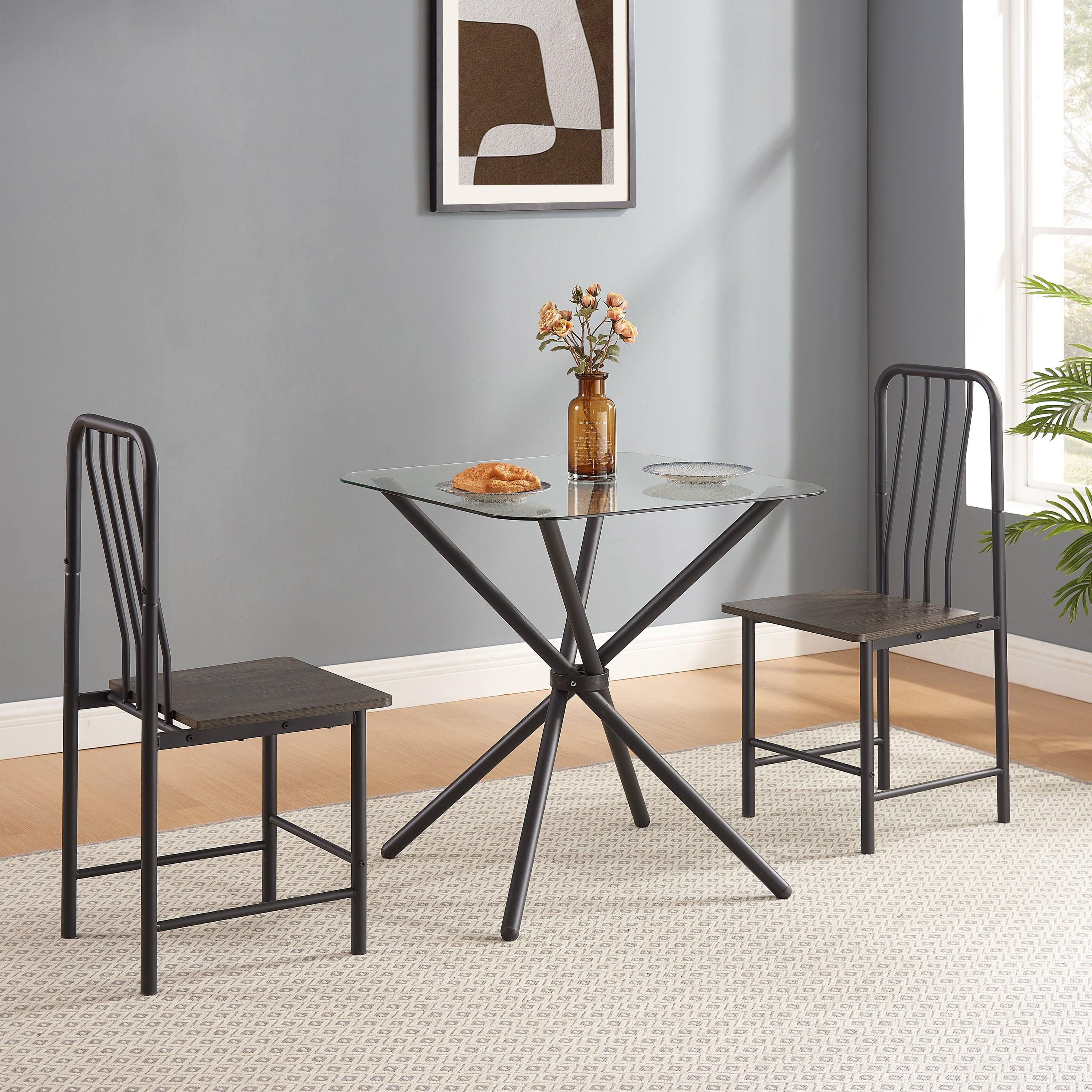 Dining Set for 2, Square Glass Tempered Dining Table