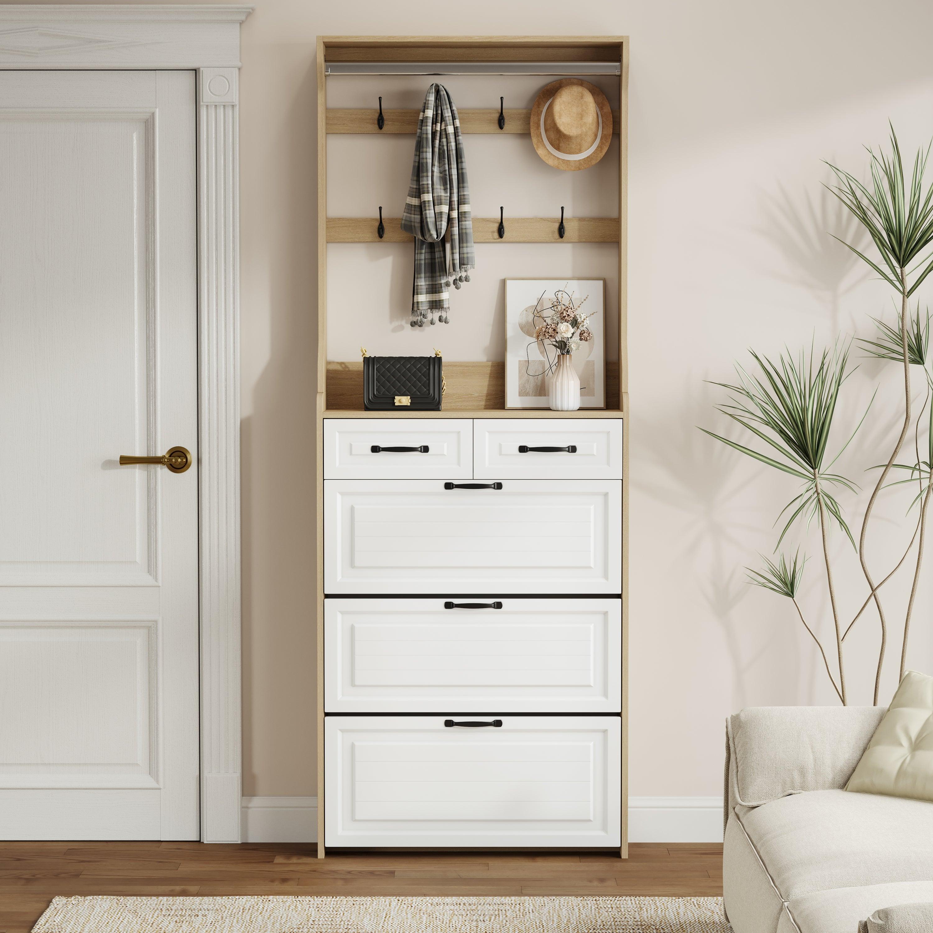 Shoe cabinet with hangers and spacious storage space