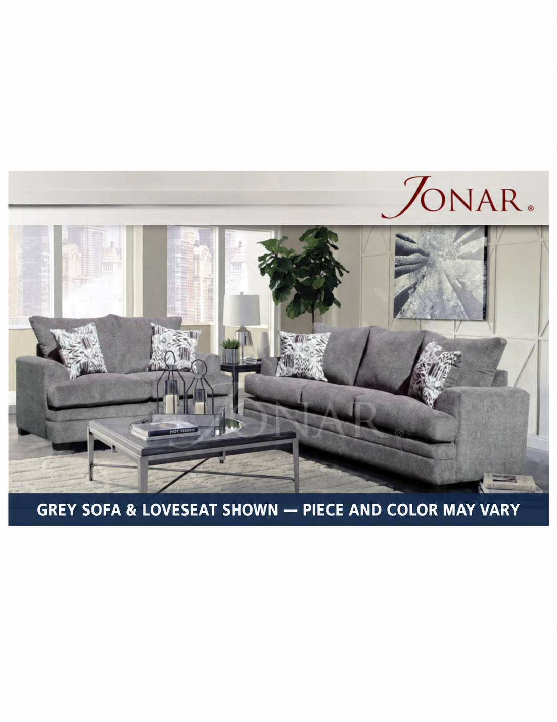 Grey sofa and loveseat shown; selected Carson piece and color may vary.