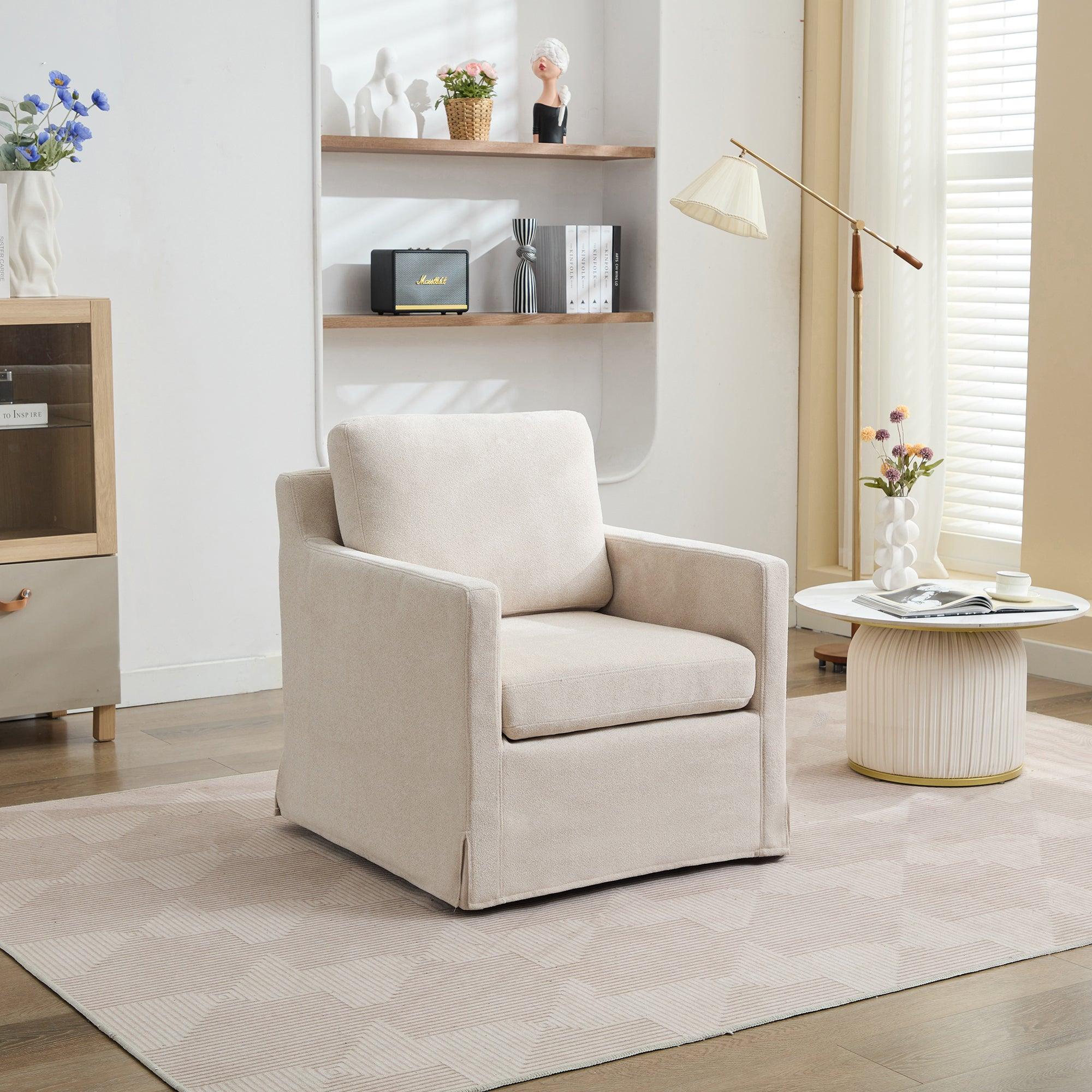 Skirted Swivel Accent Chair – Beige Chenille