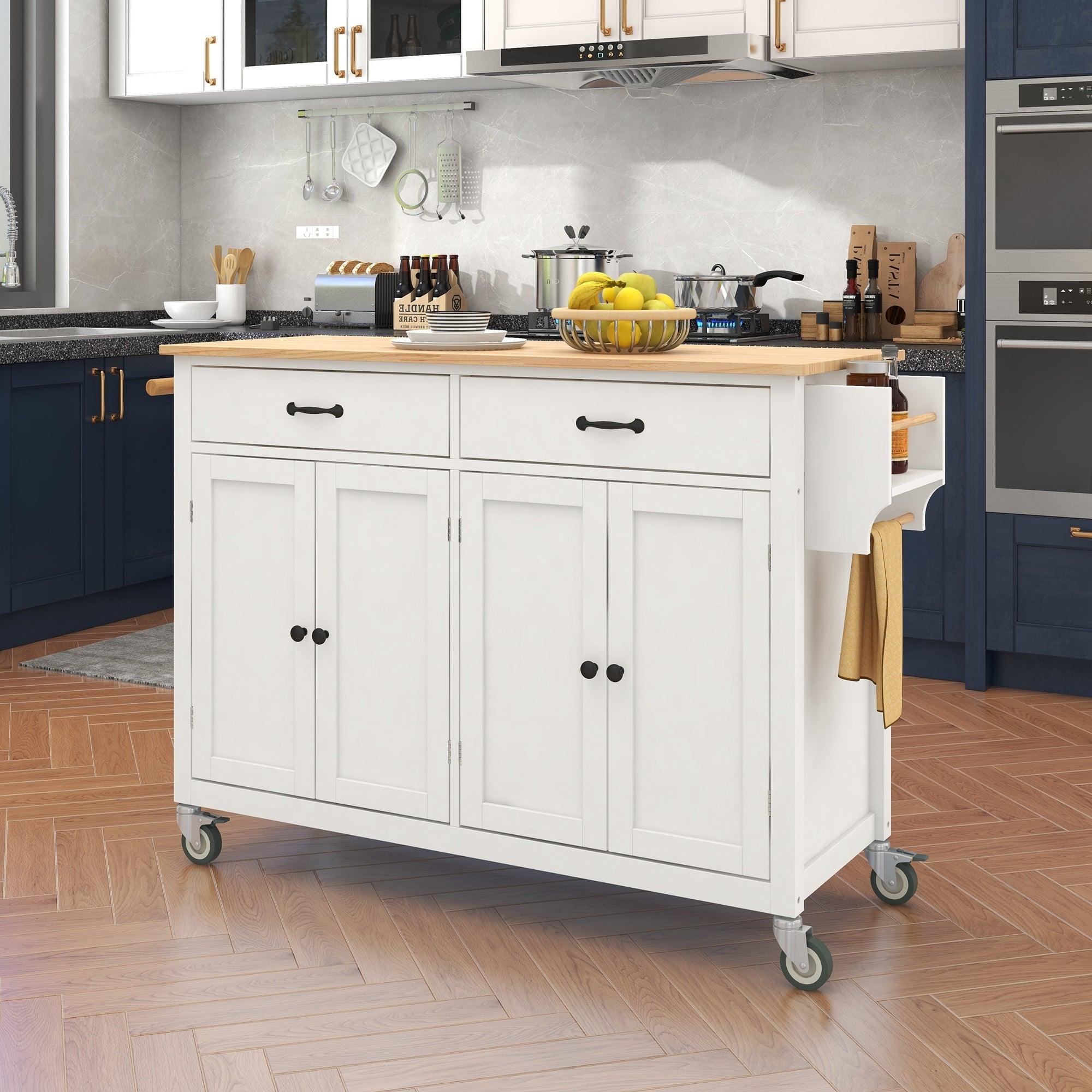 Kitchen Island Cart with Wood Top and Locking Wheels