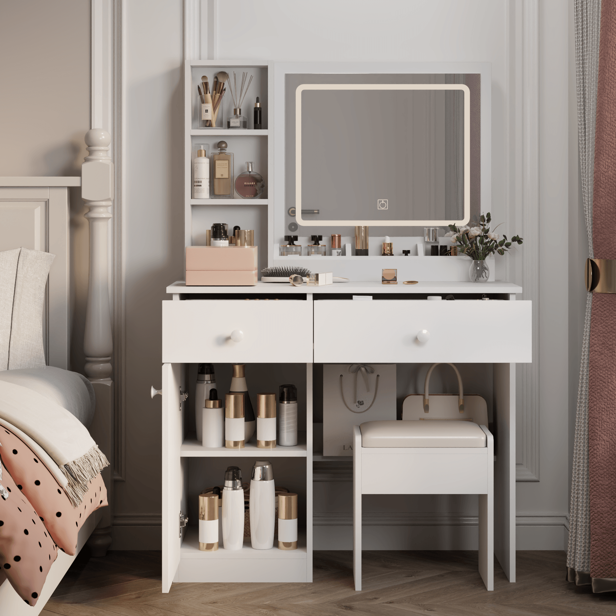 Vanity Desk with Mirror & Lights