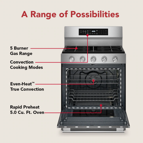 KitchenAid 5.0 Cu. Ft. Smart Freestanding Gas Range with Convection Cooking Modes