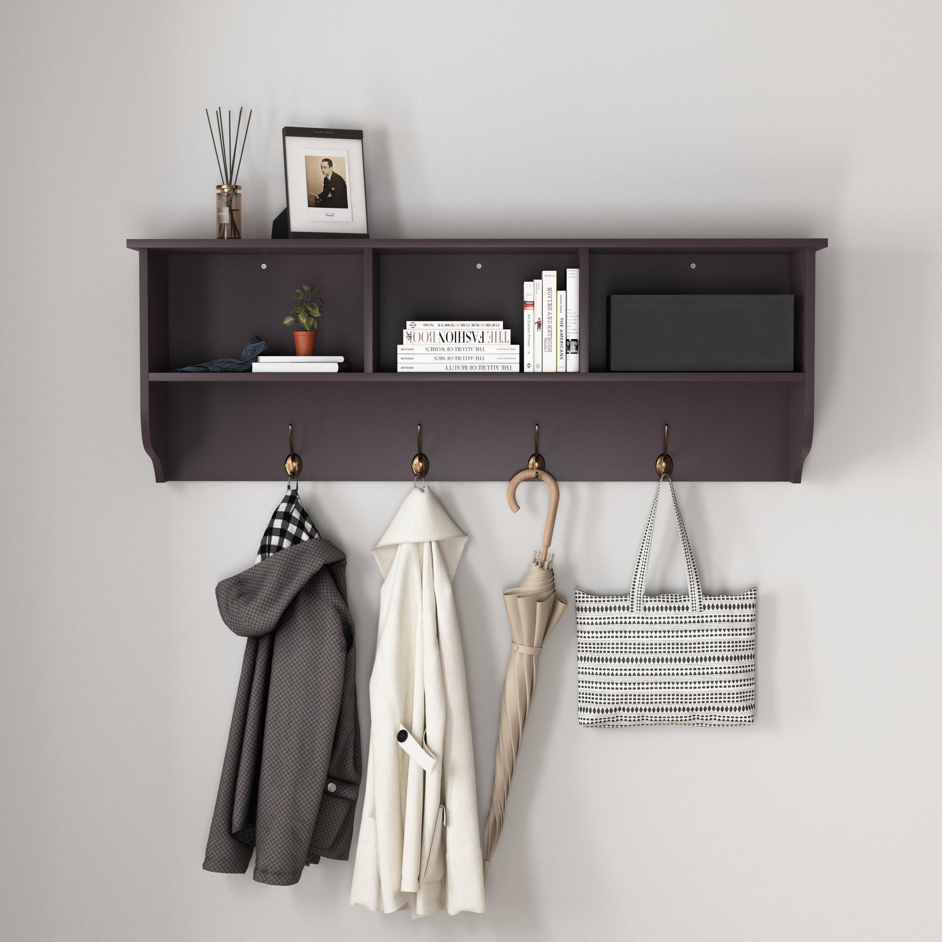 Espresso Entryway Wall Mounted Coat Rack