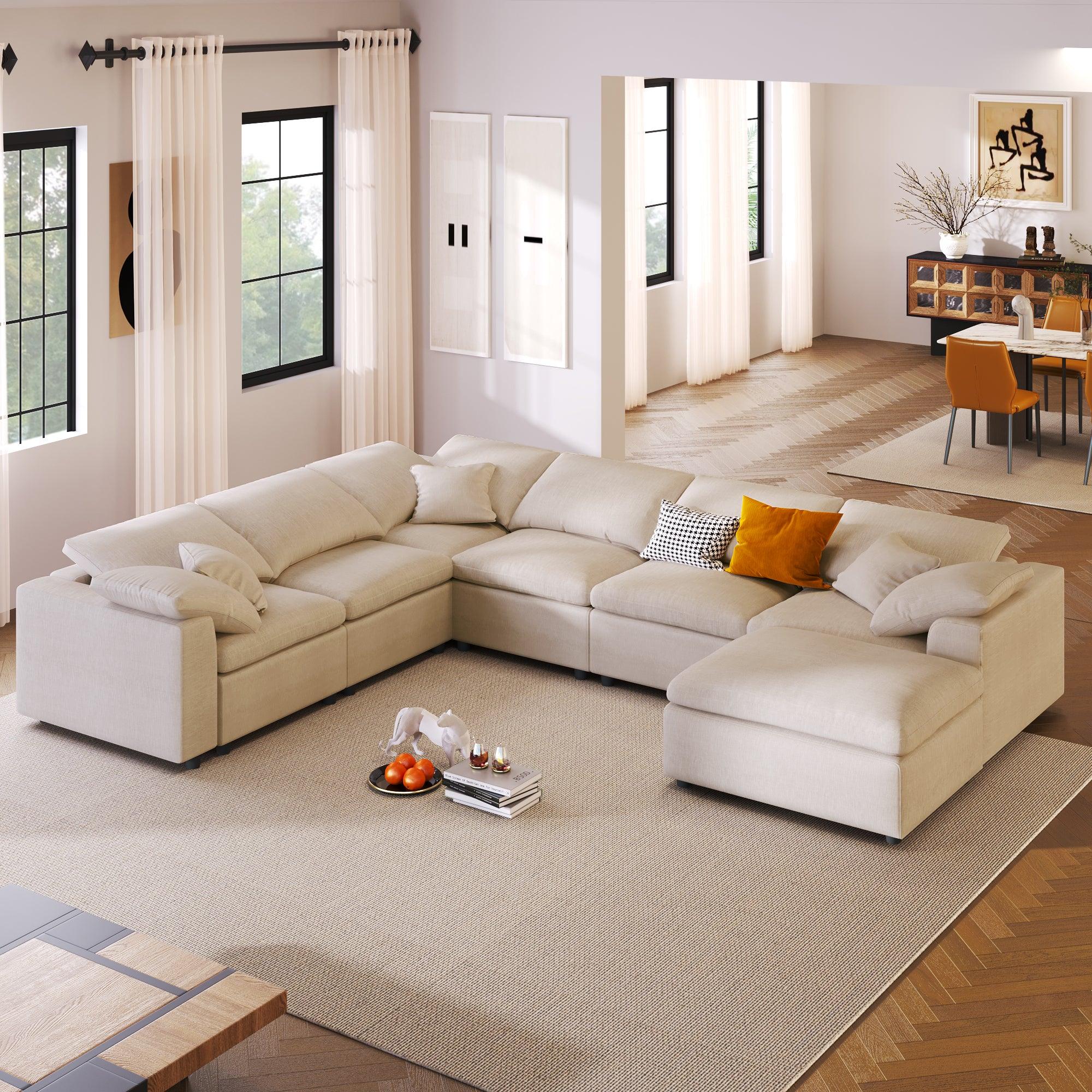U-Style Sectional Sofa with Ottoman