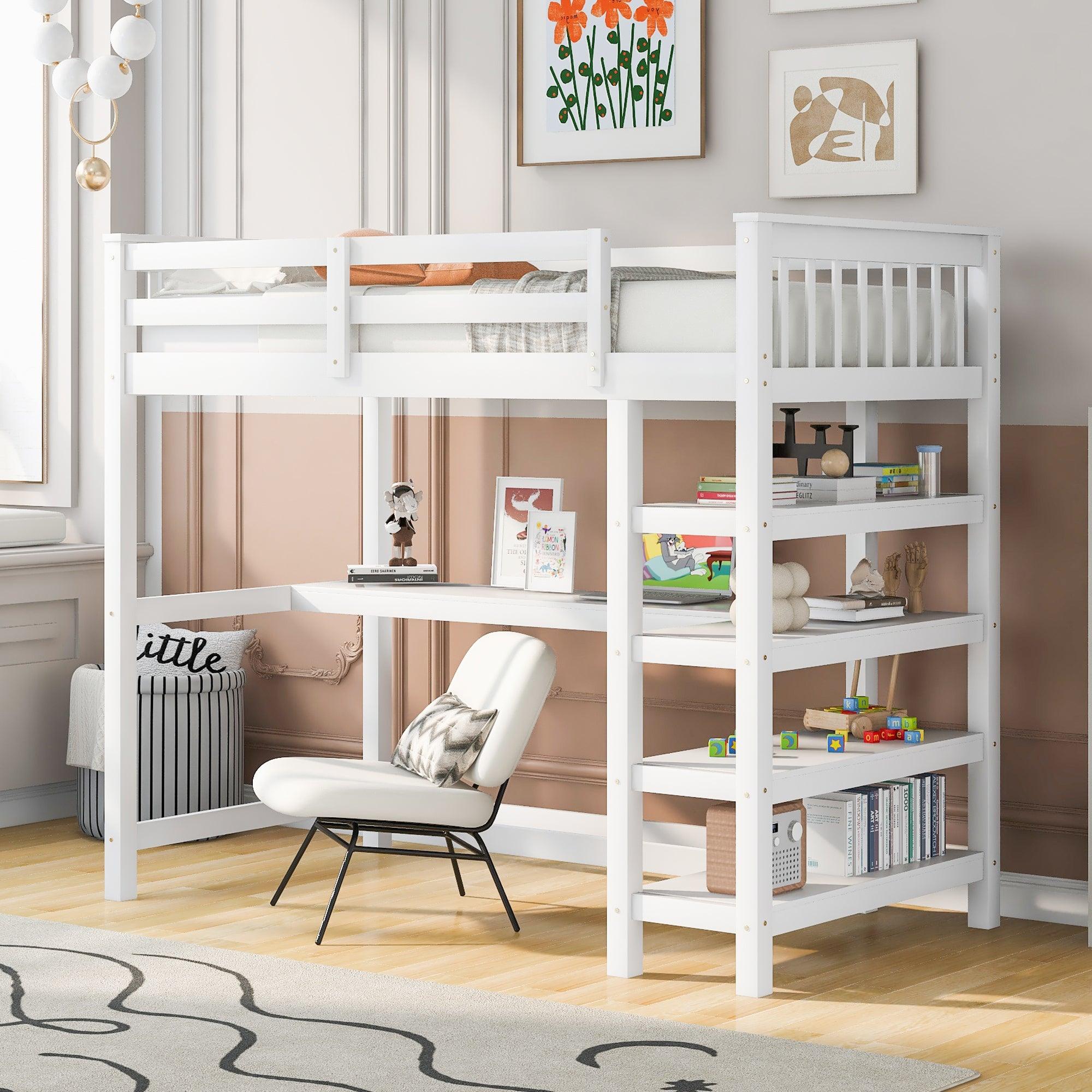Twin Size Loft Bed with Under-bed Desk
