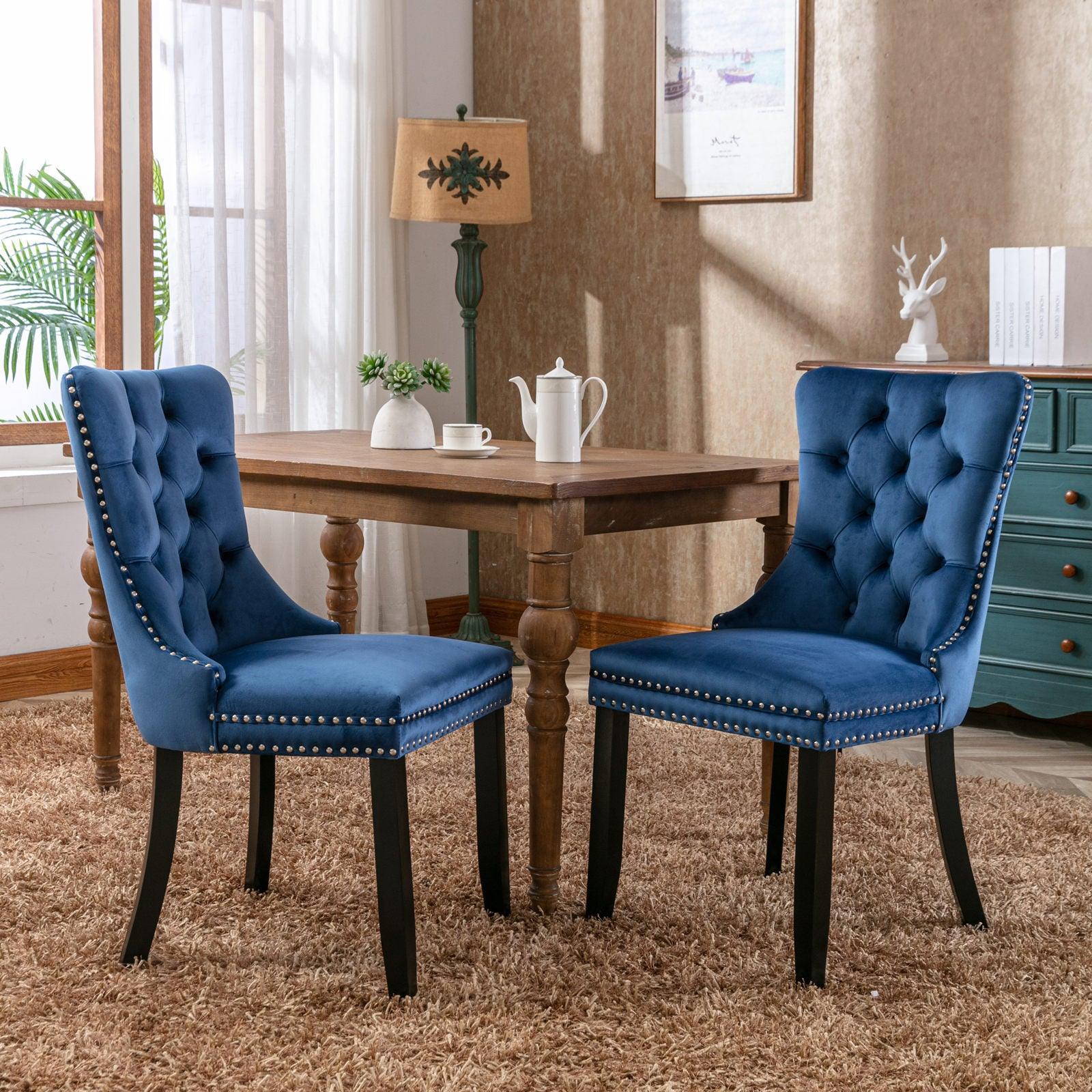 Velvet Upholstered Dining Chair with Wood Legs