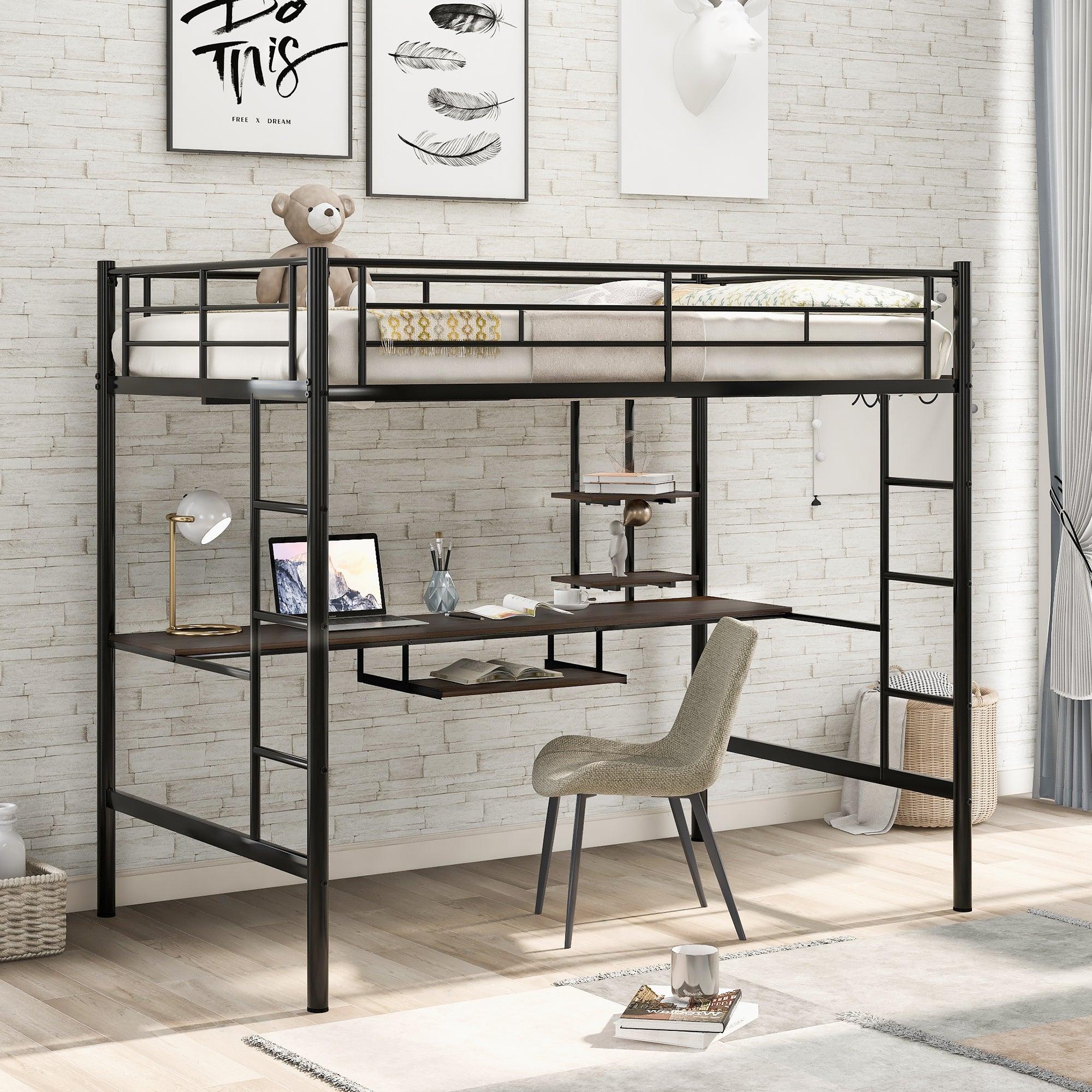 Full Size Loft Bed with Desk and Shelf