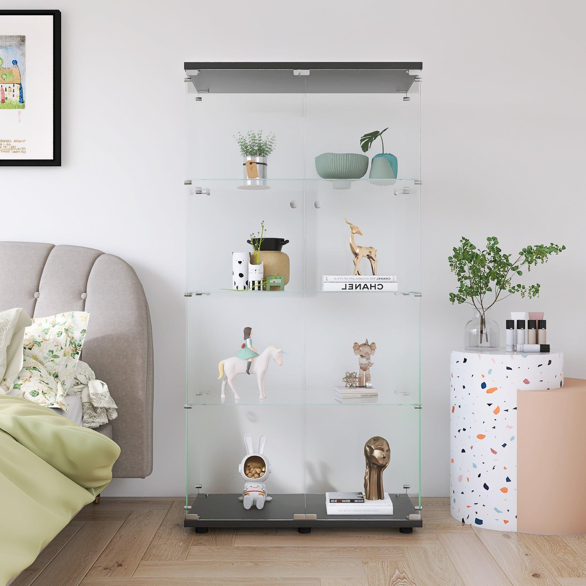 Two-door Glass Display Cabinet 4 Shelves with Door