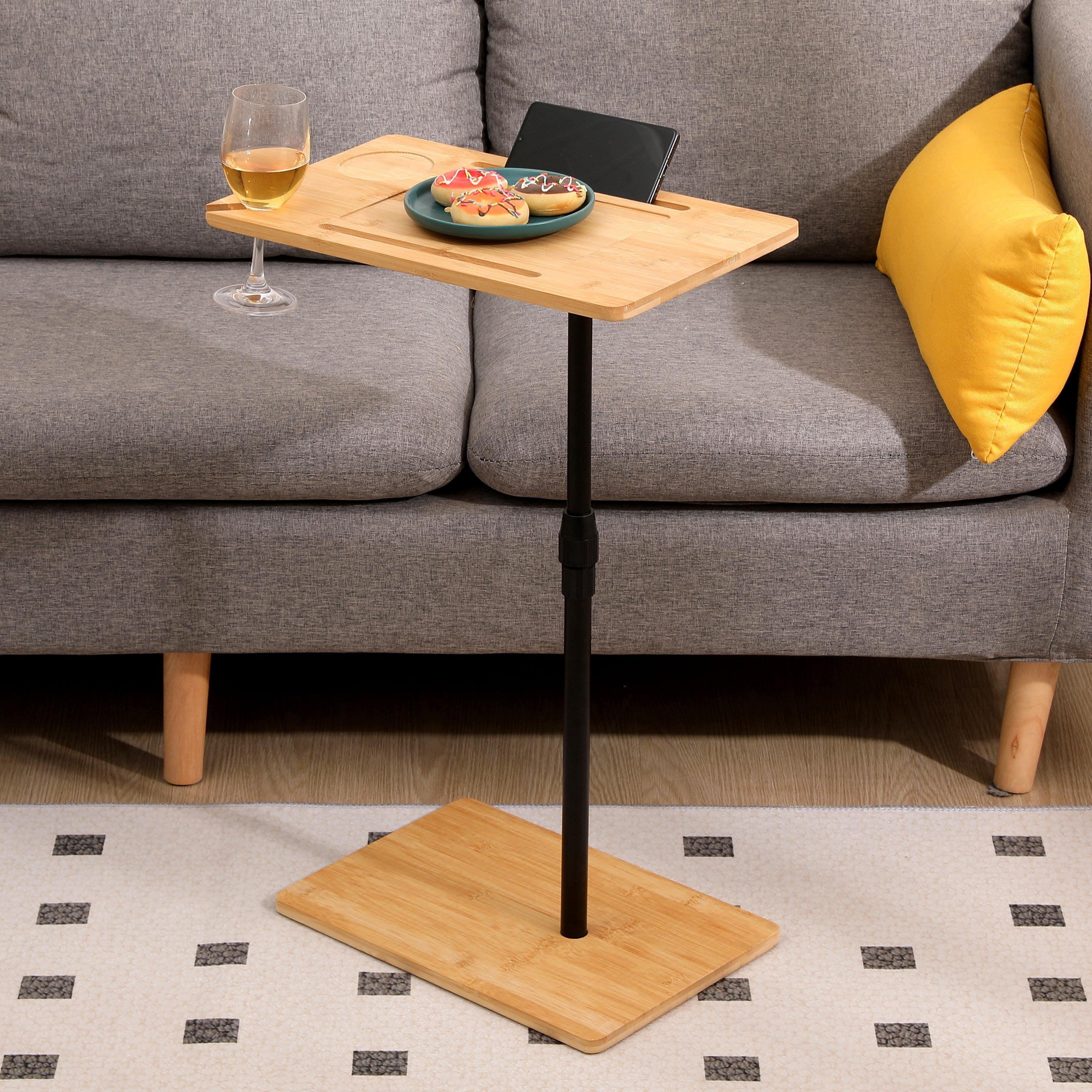 Bamboo Adjustable C-Shaped Sofa Side Table with Slots