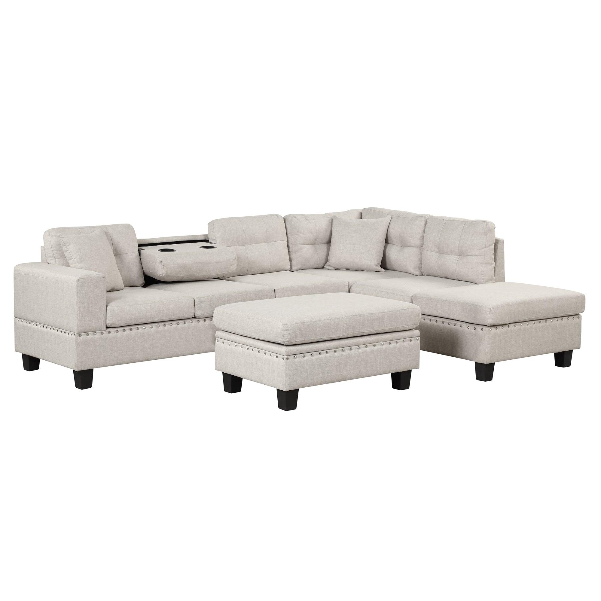 Sectional L-Shape Couch with Storage Ottoman