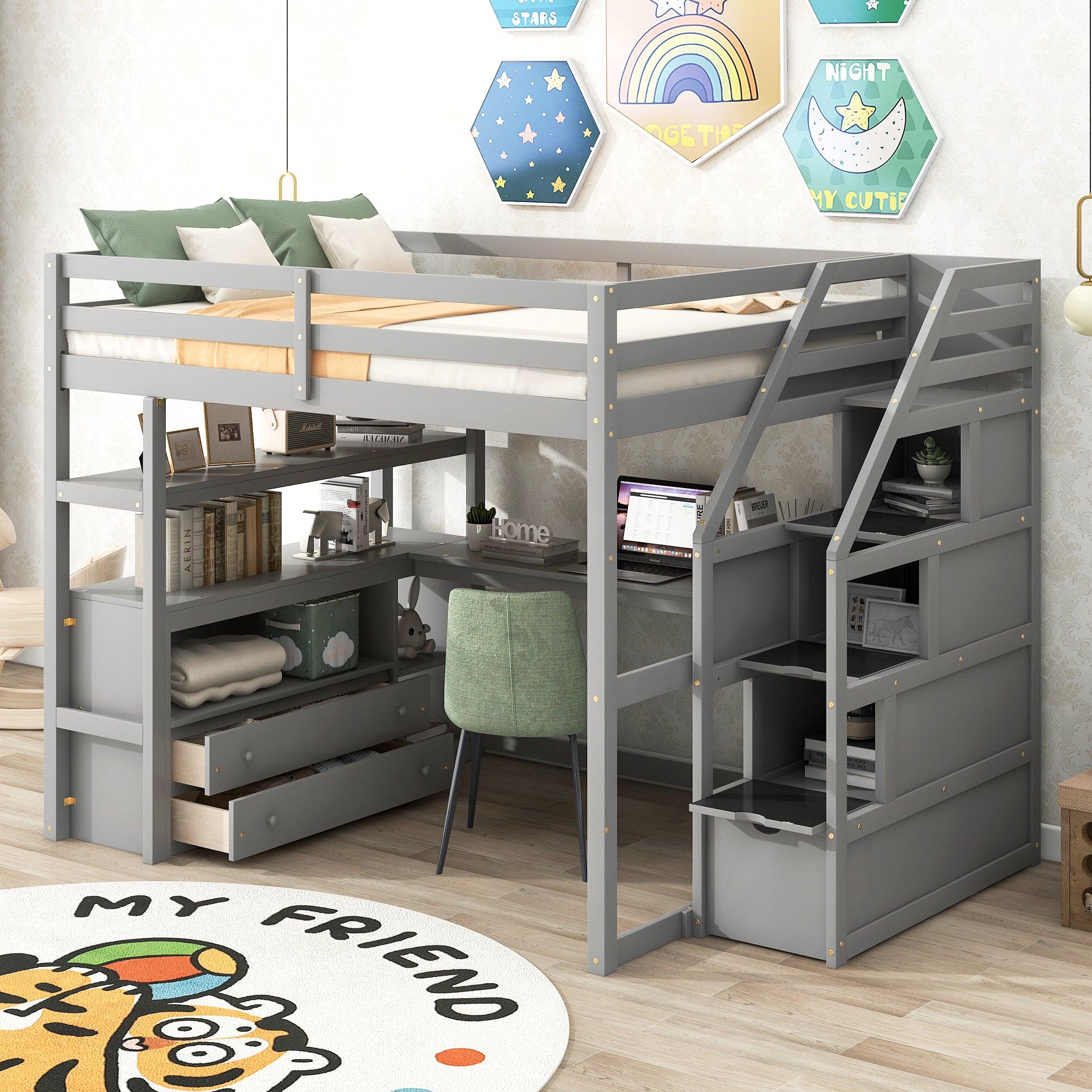 Full Size Loft Bed with Desk