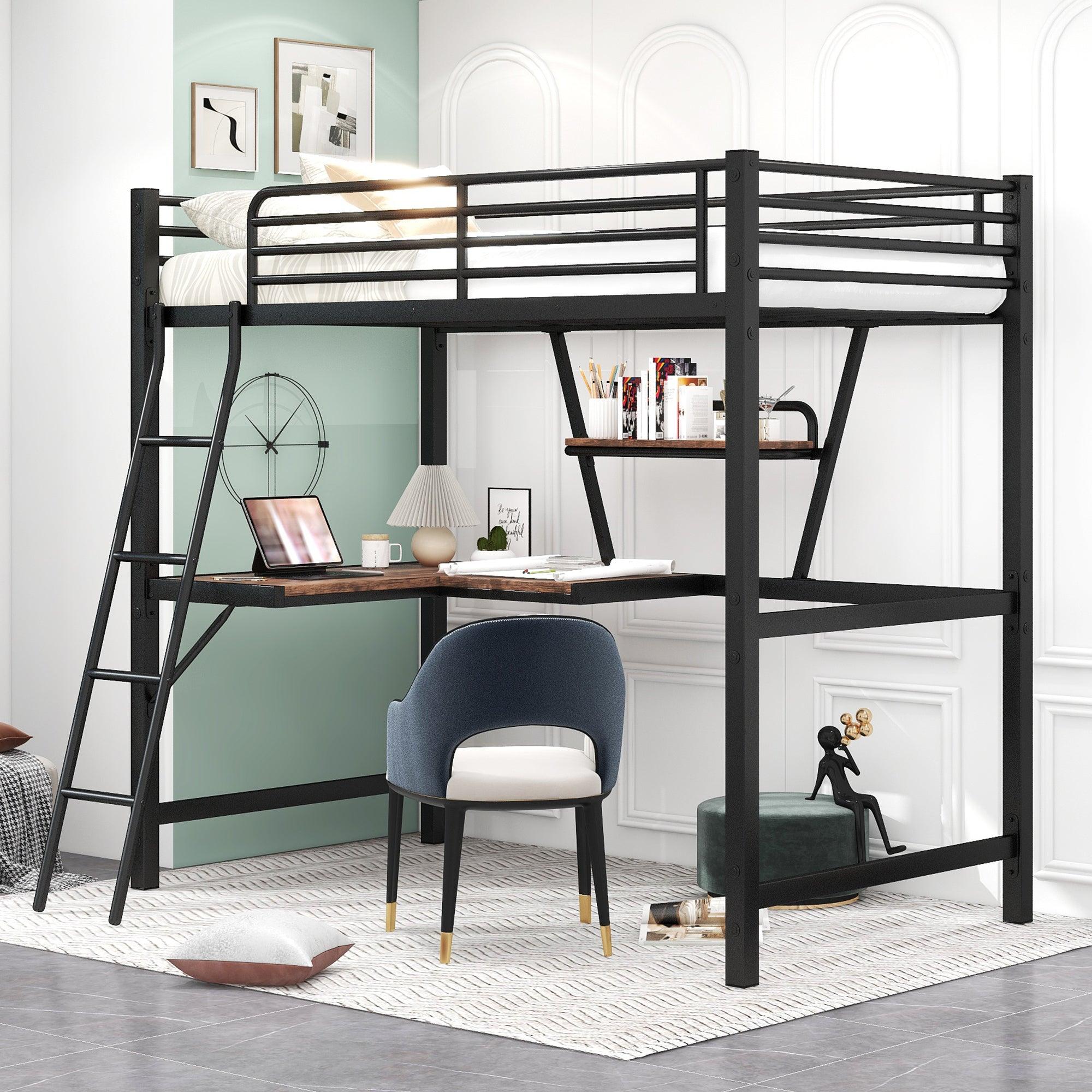 Twin Size Loft Bed with Desk and Shelf