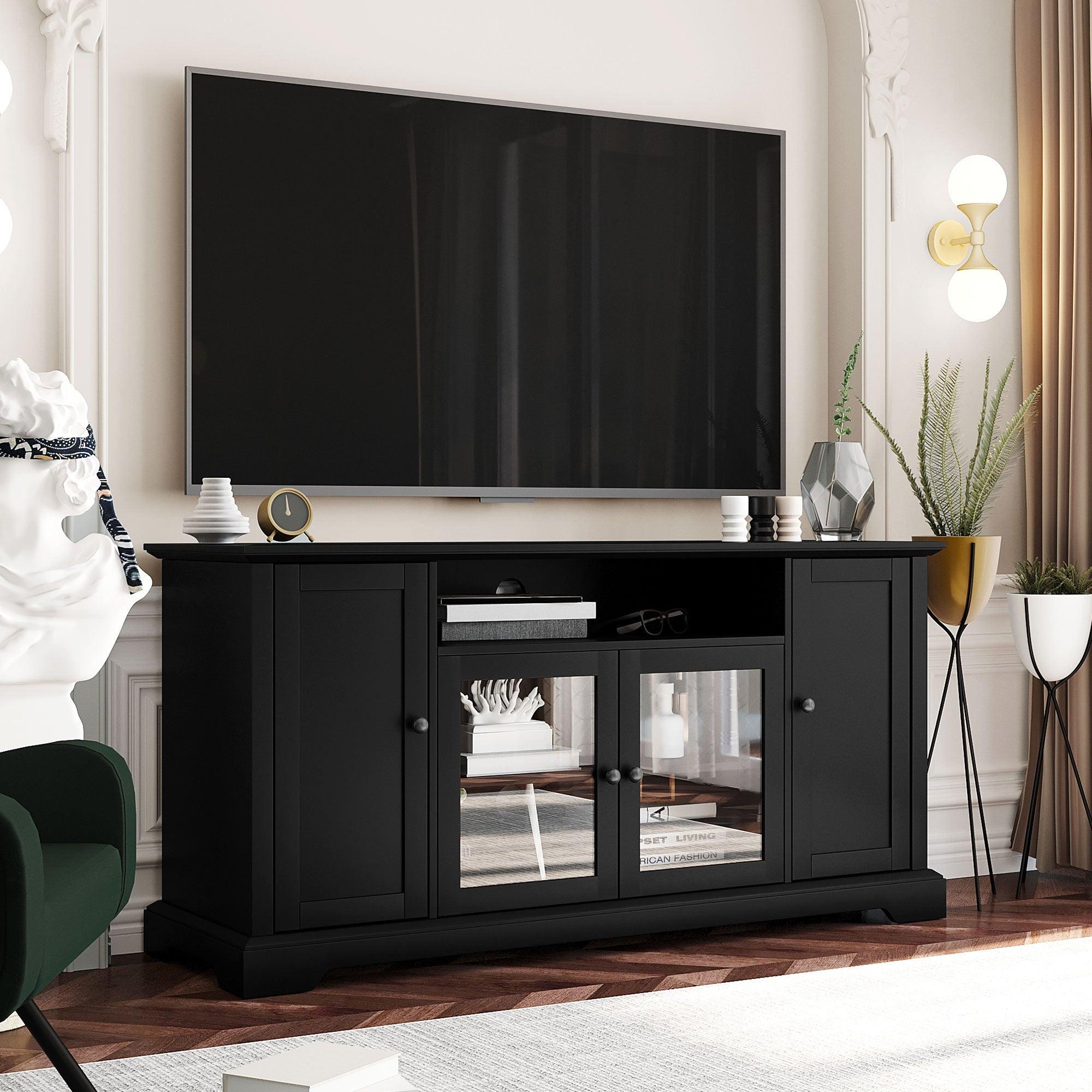 U-Can TV Stand for TV with 2 Tempered Glass Doors