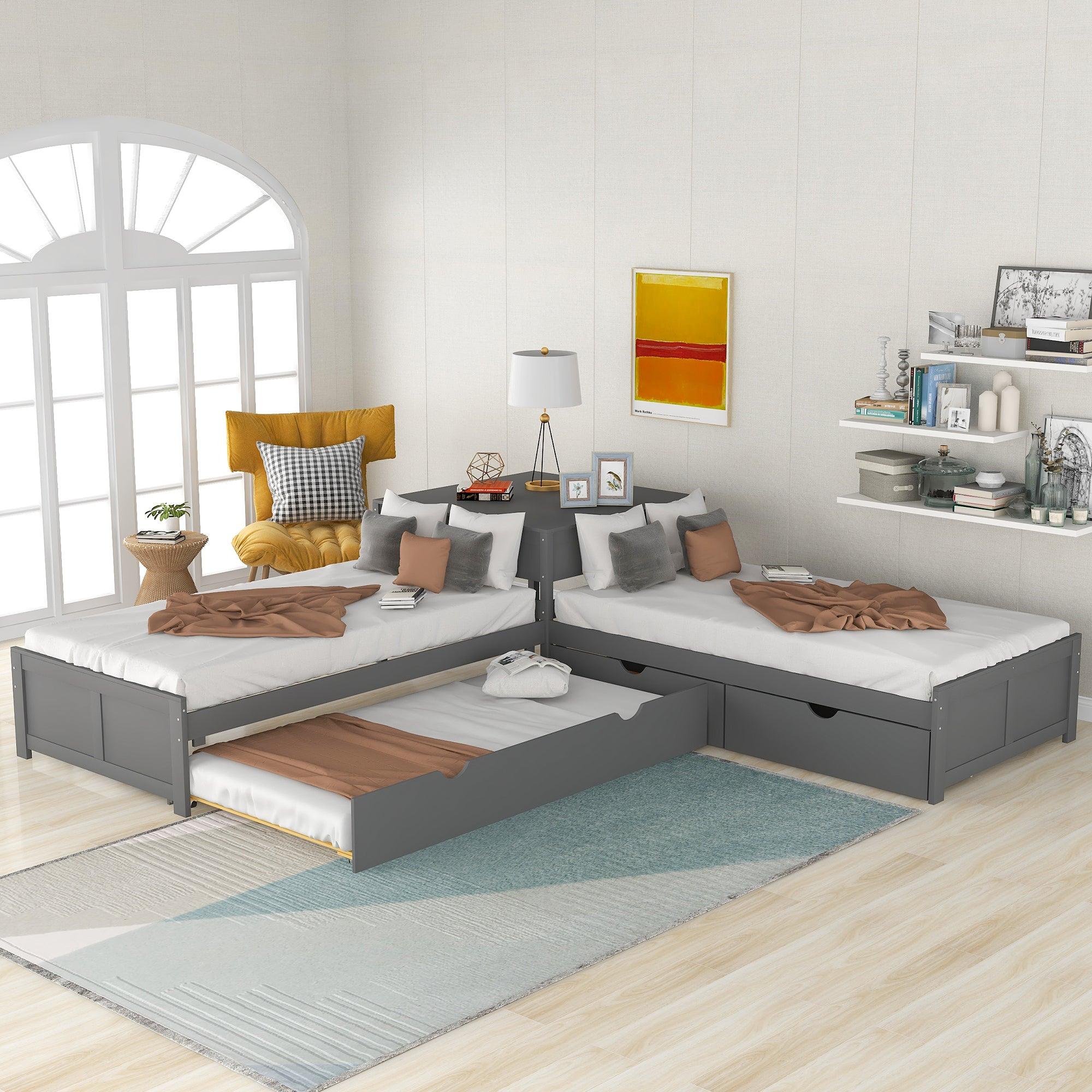 L-shaped Platform Bed with Trundle