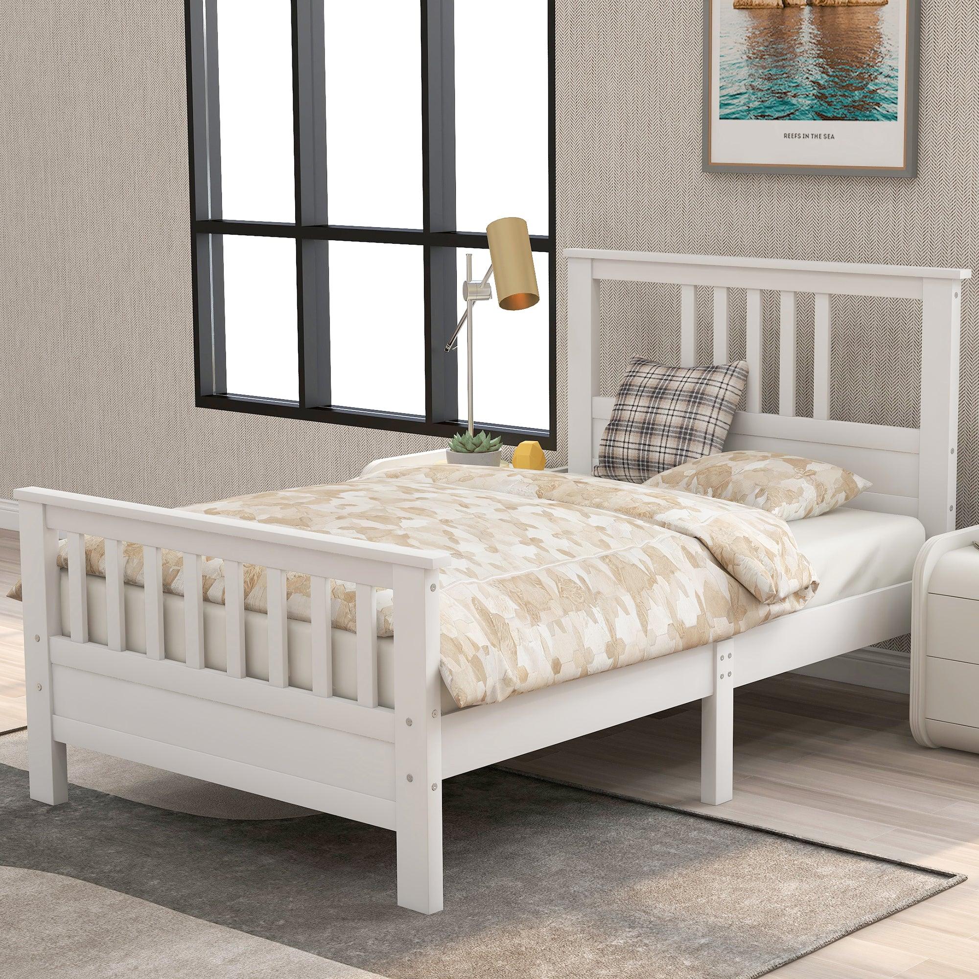 Wood Platform Bed with Headboard and Footboard