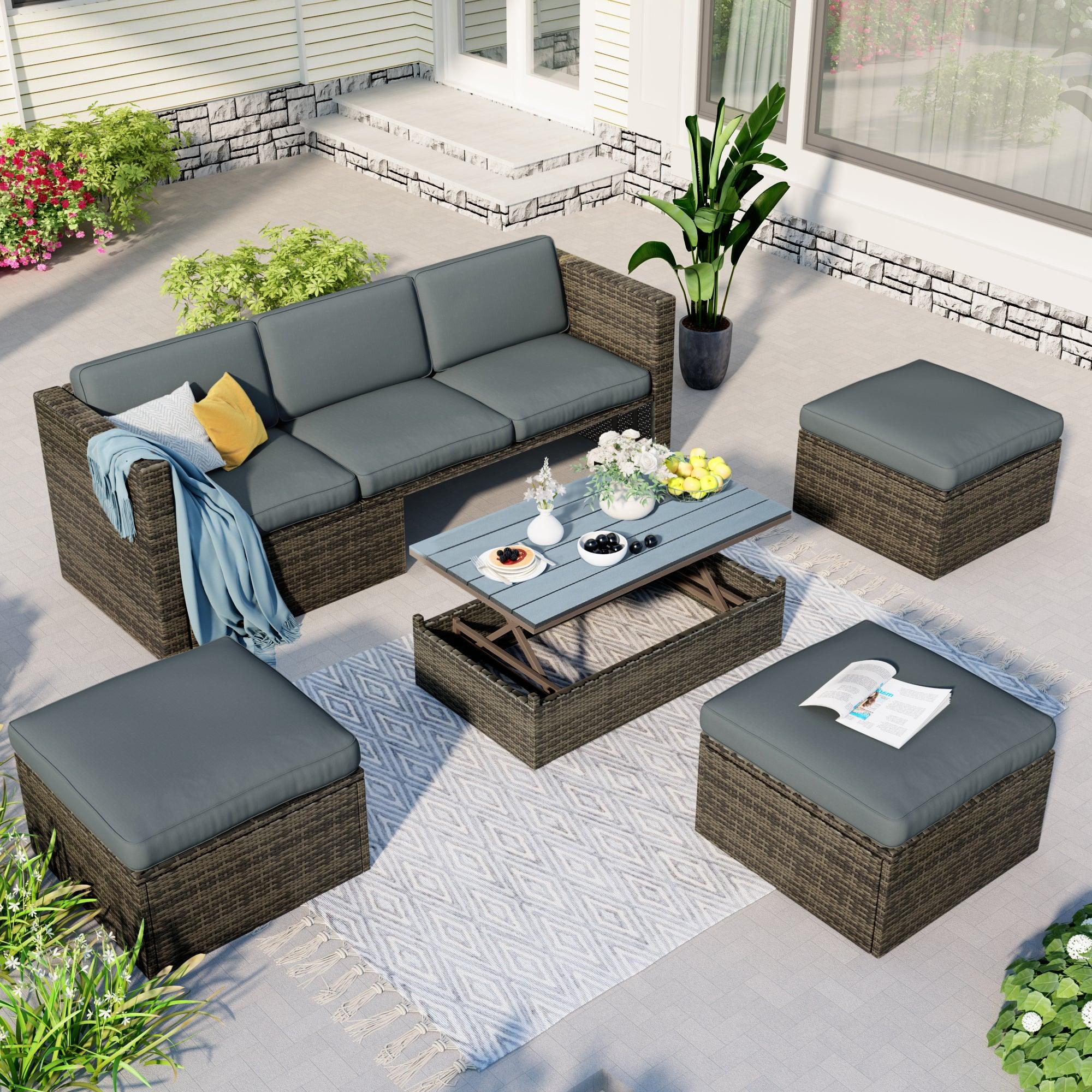 5-Piece Patio Wicker Sofa