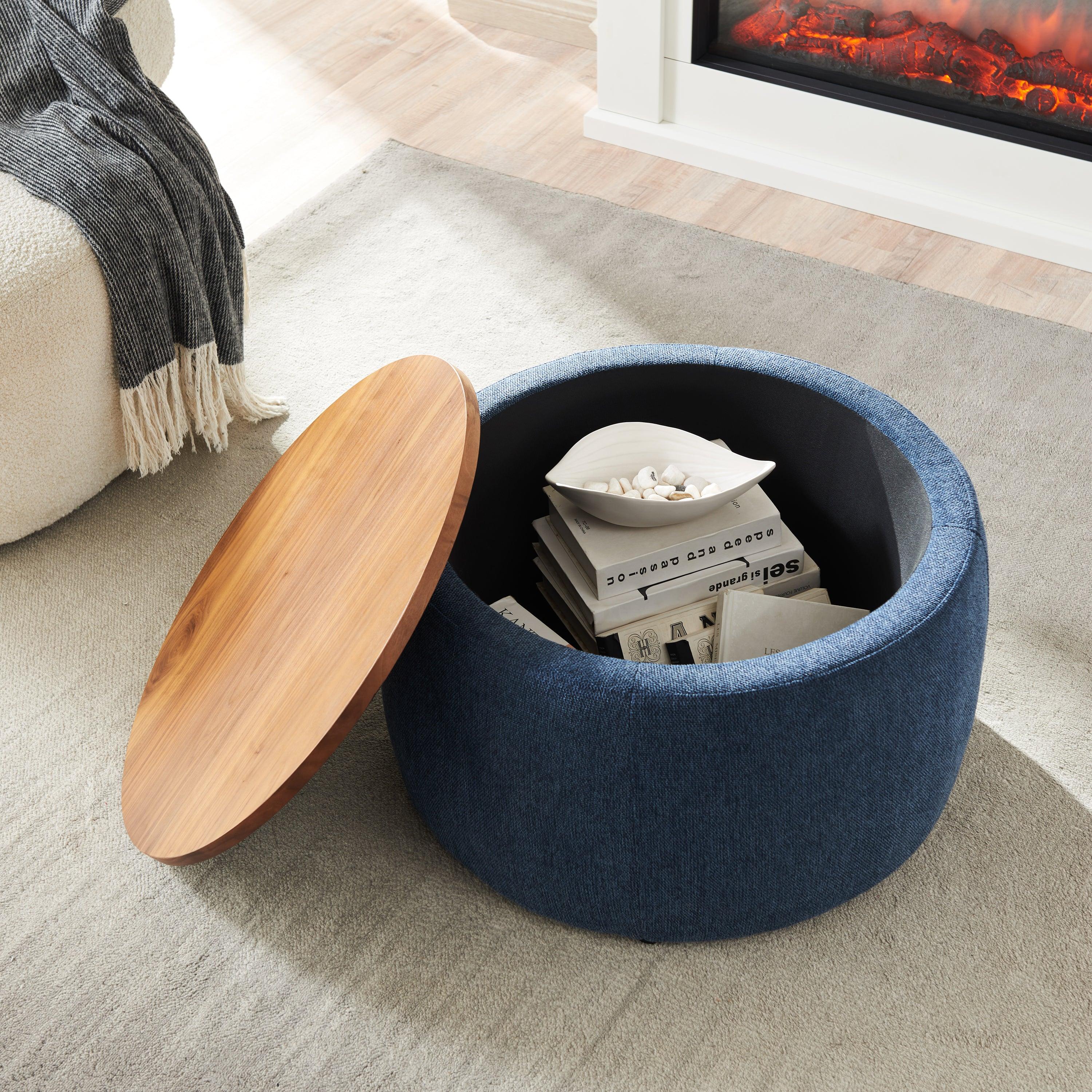 Round Storage Ottoman & End Table, Navy