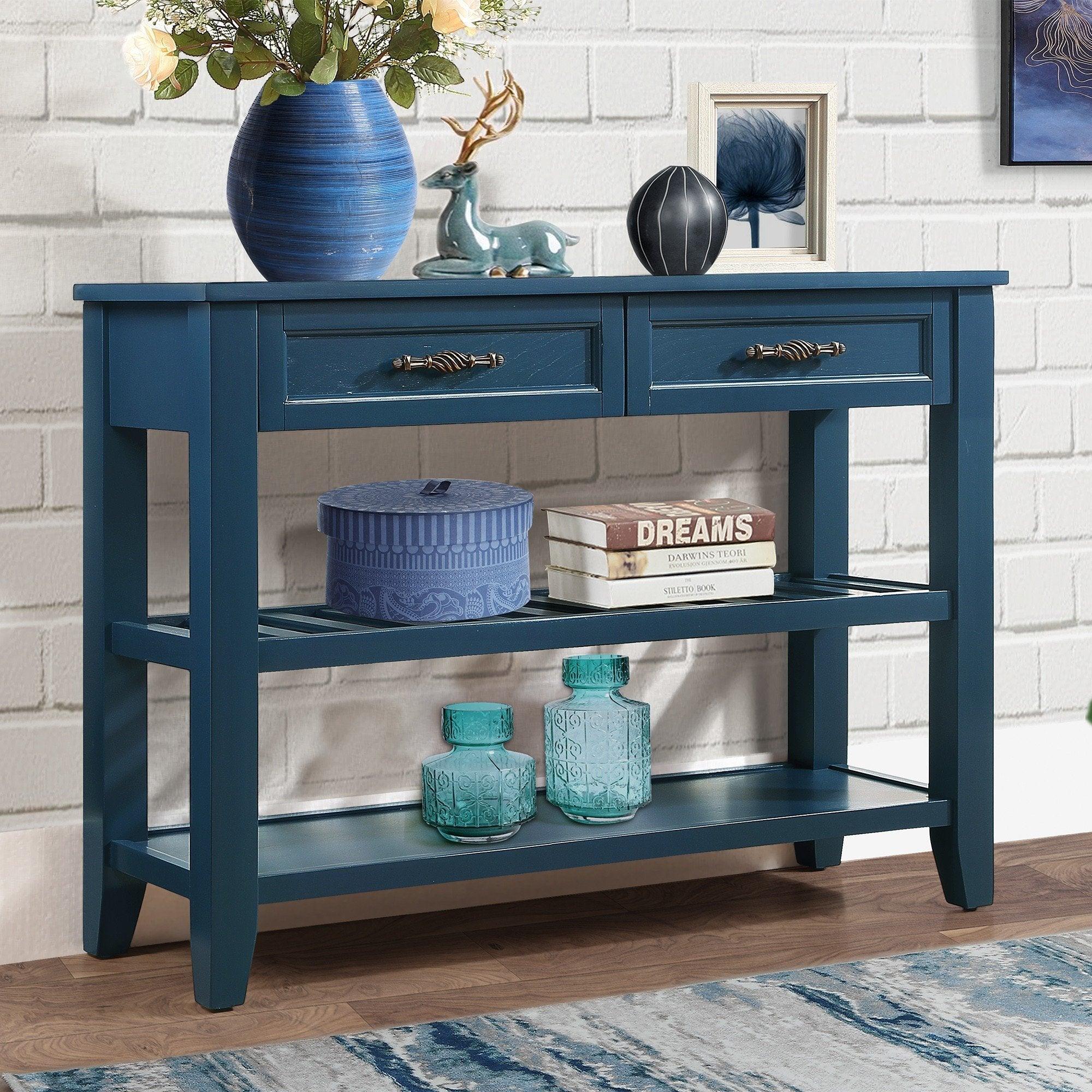 Console Table with 2 Storage Drawers, 2 Tiers Shelves