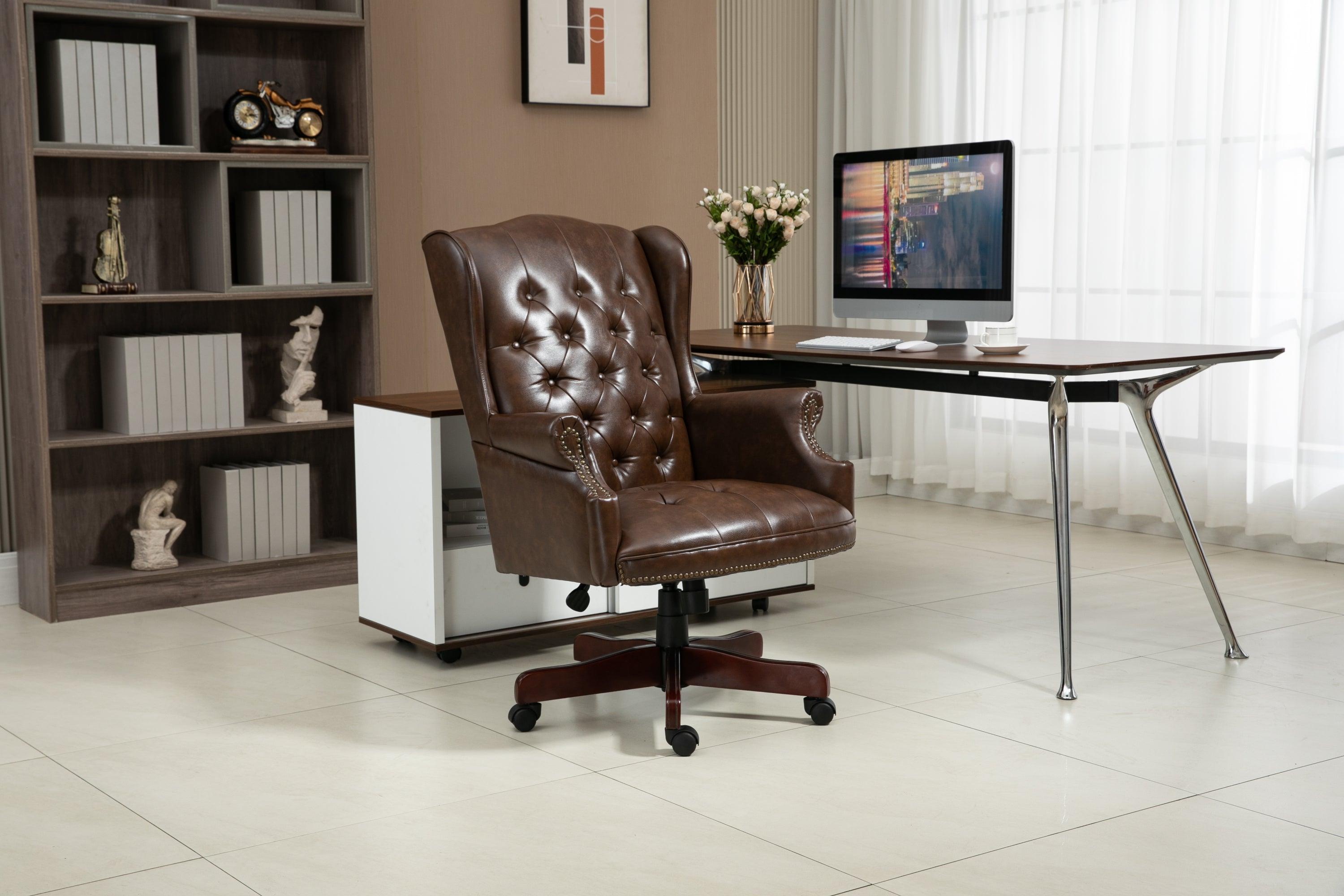 Executive High-Back Reclining Office Chair – Brown PU Leather