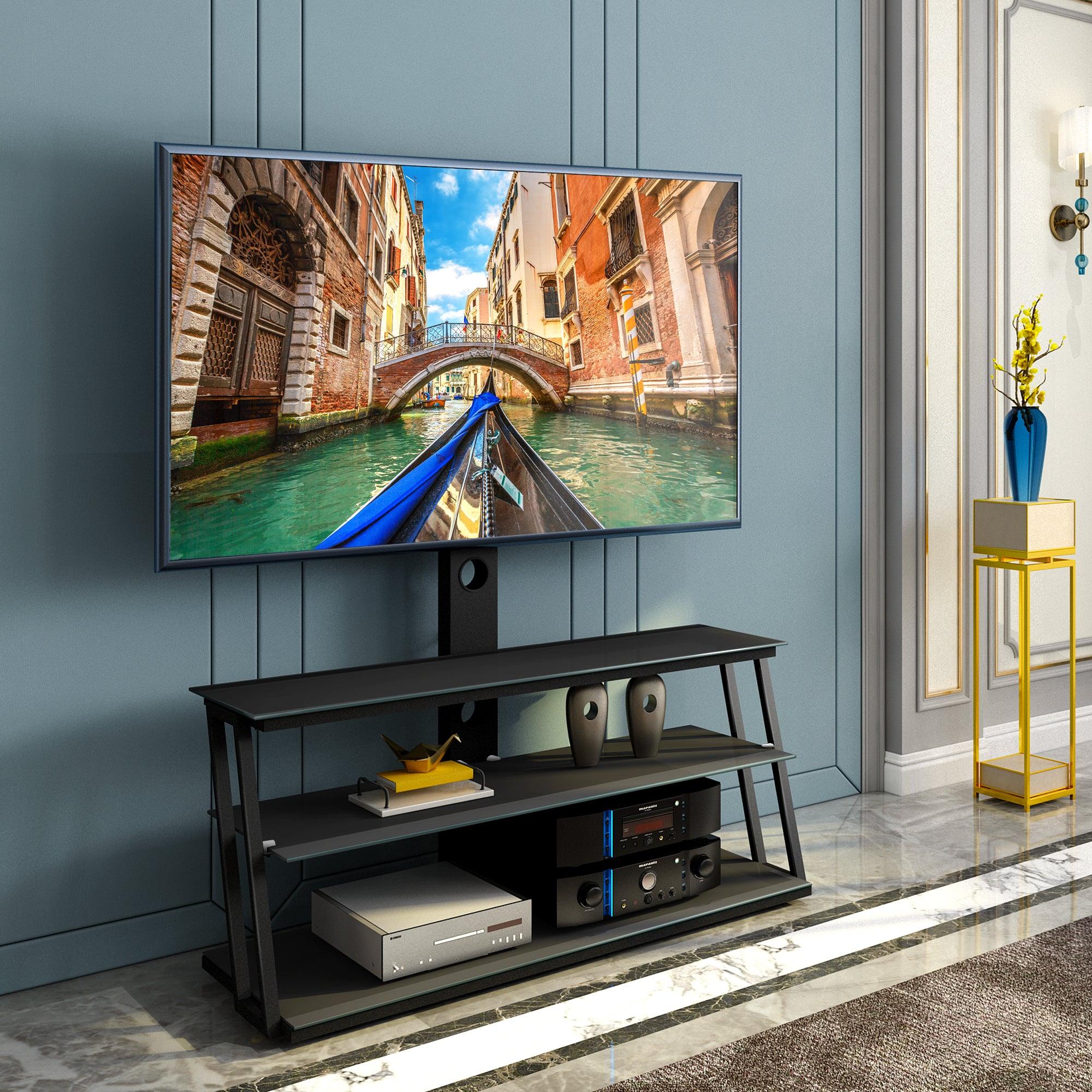 Black Tempered Glass TV Entertainment Center