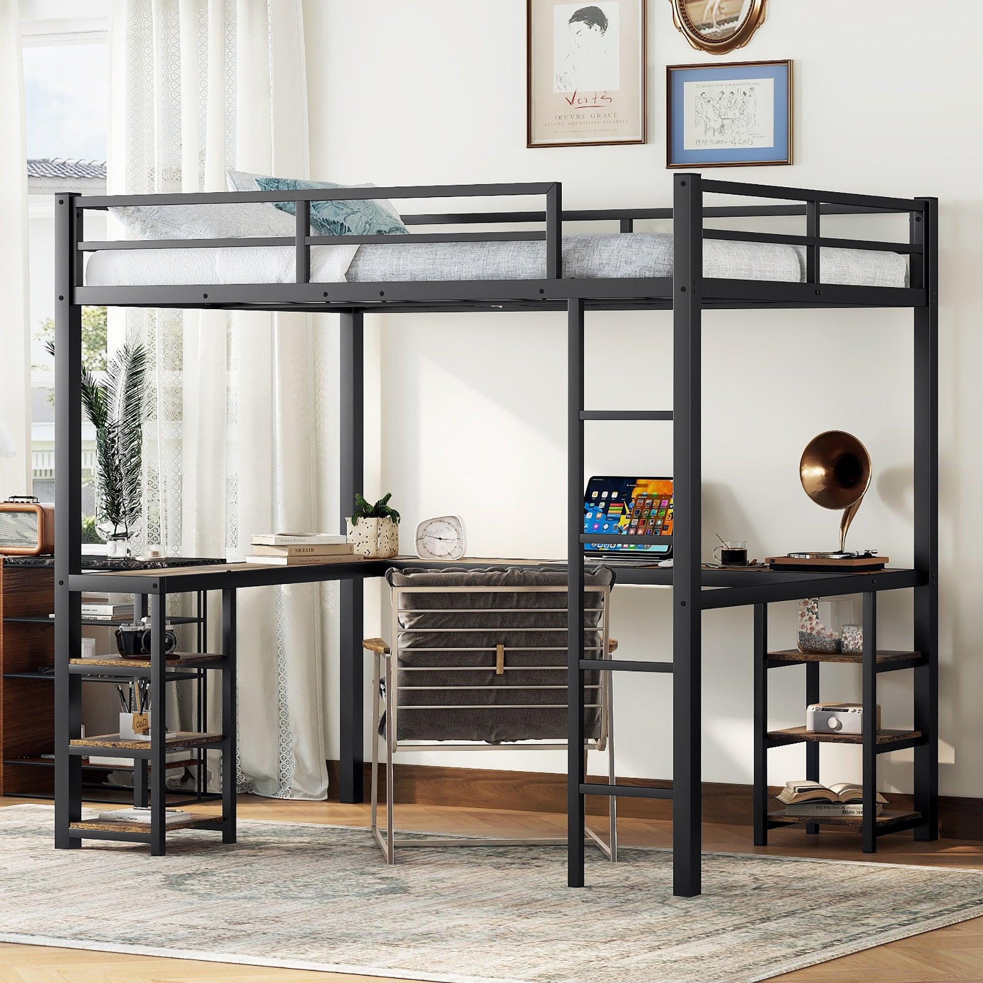 Full Loft Bed with Desk and Shelves