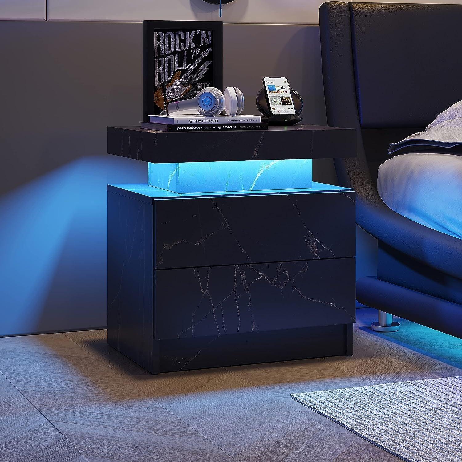 Nightstand LED Bedside Table Cabinet Lights Modern End Side
