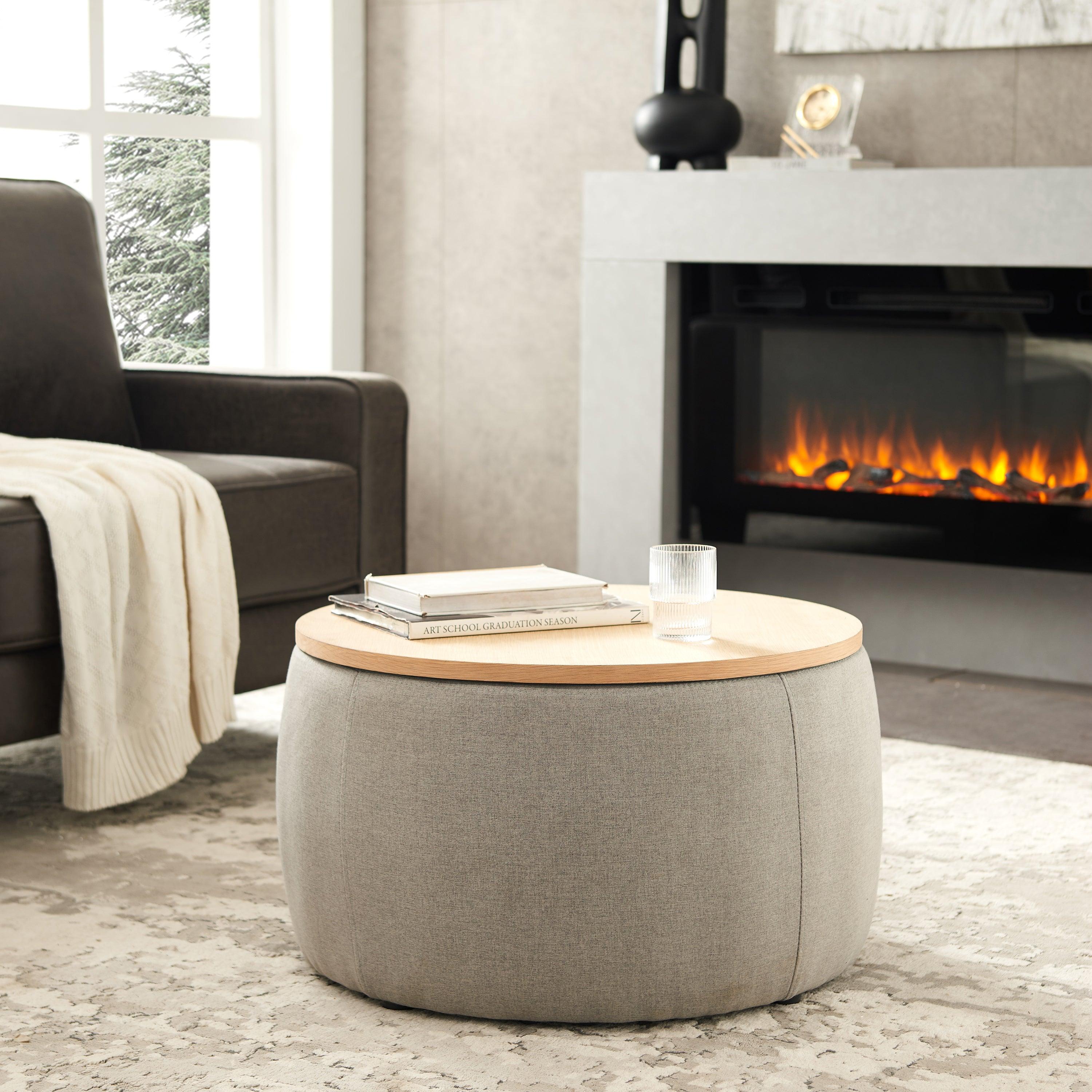 Round Storage Ottoman & End Table, Grey