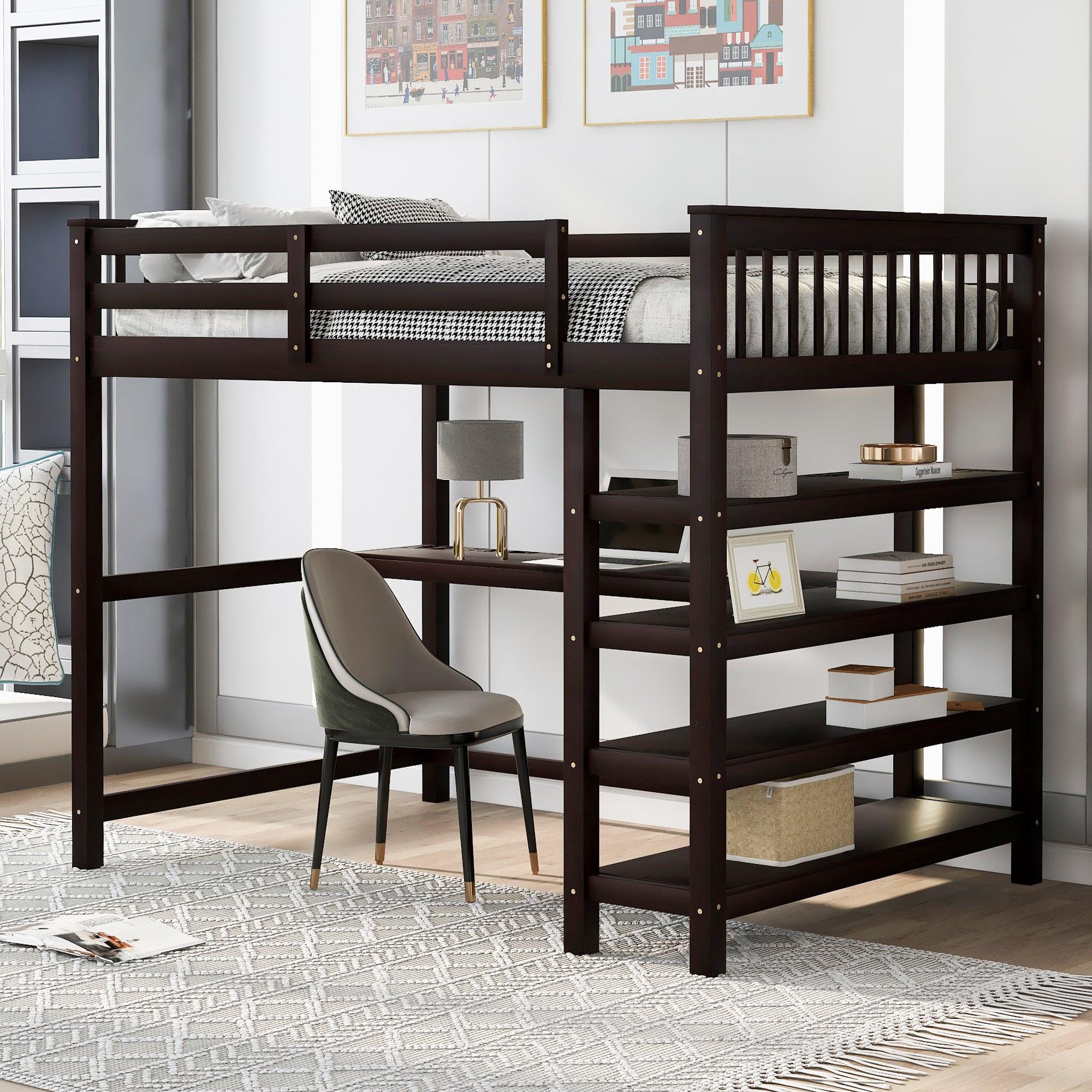 Espresso Full Size Loft Bed with Under-bed Desk