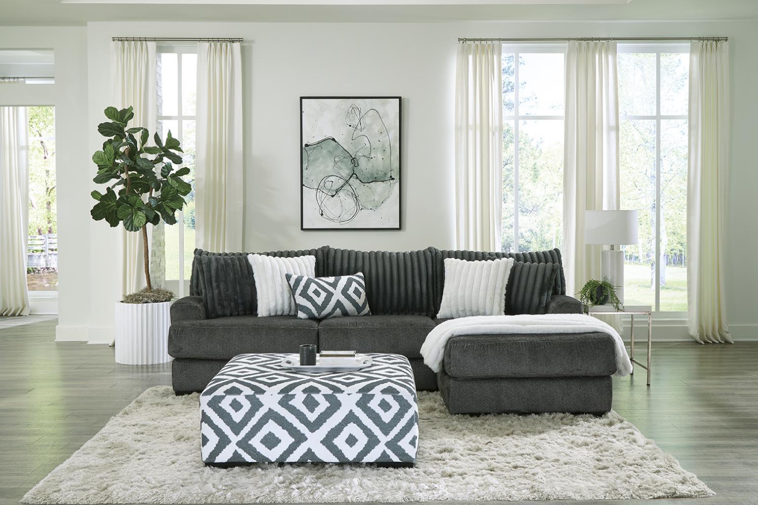 Tweed Gunmetal 2 Piece Chaise