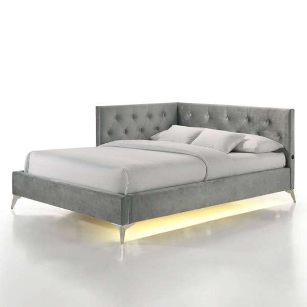 Amberley Full UPH Corner Bed with LED and USB in Grey
