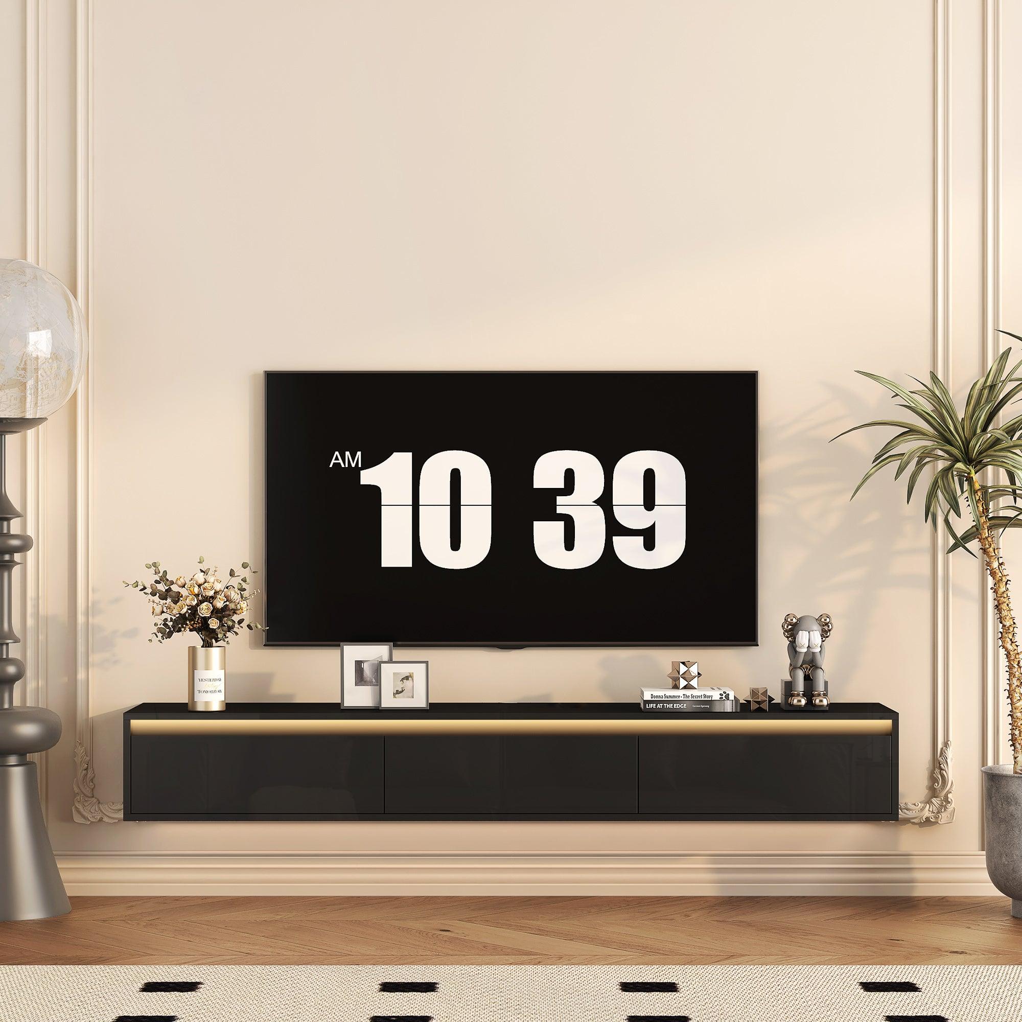 Wall Mounted TV Shelf with Led Lights & Power Outlet