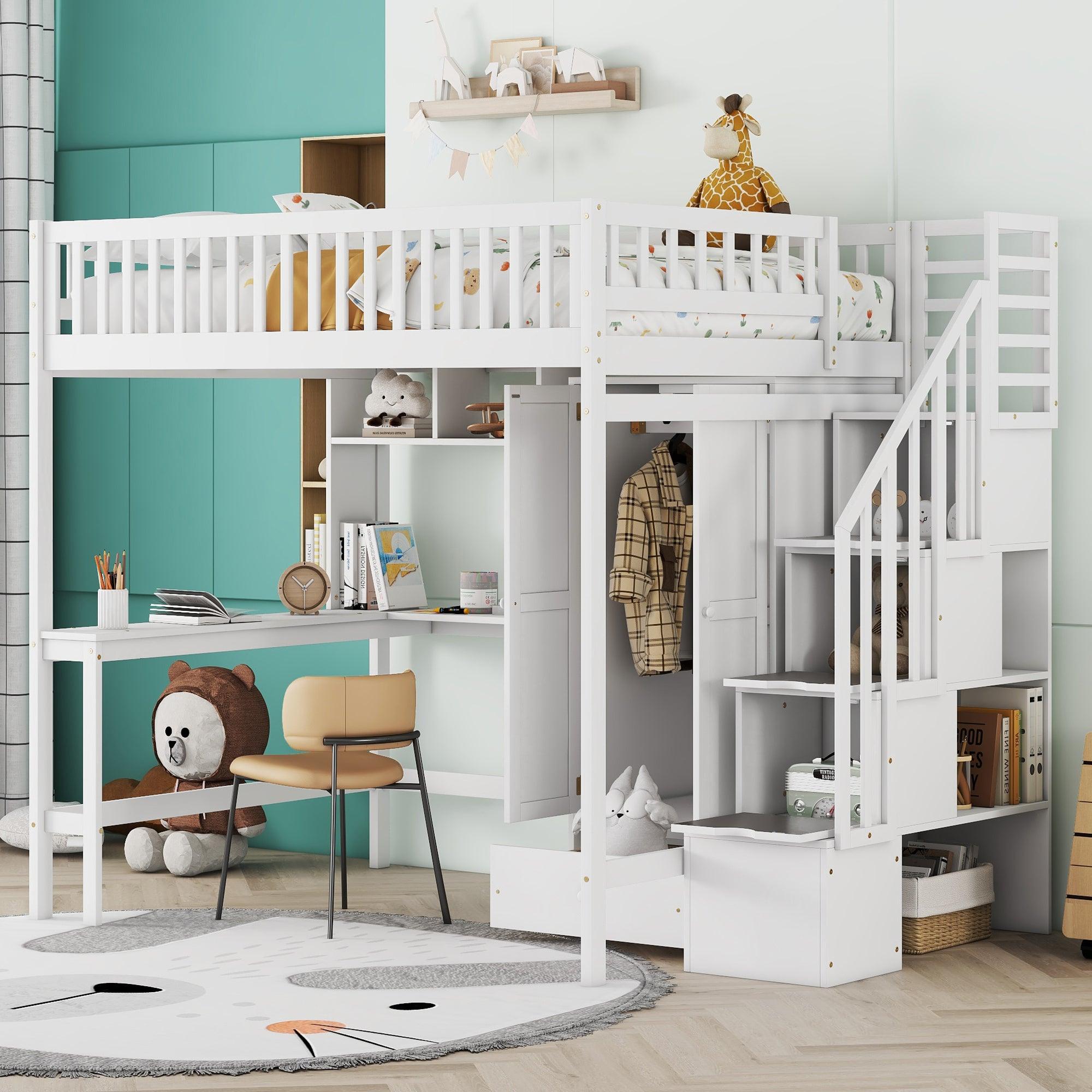 Full size Loft Bed with Bookshelf