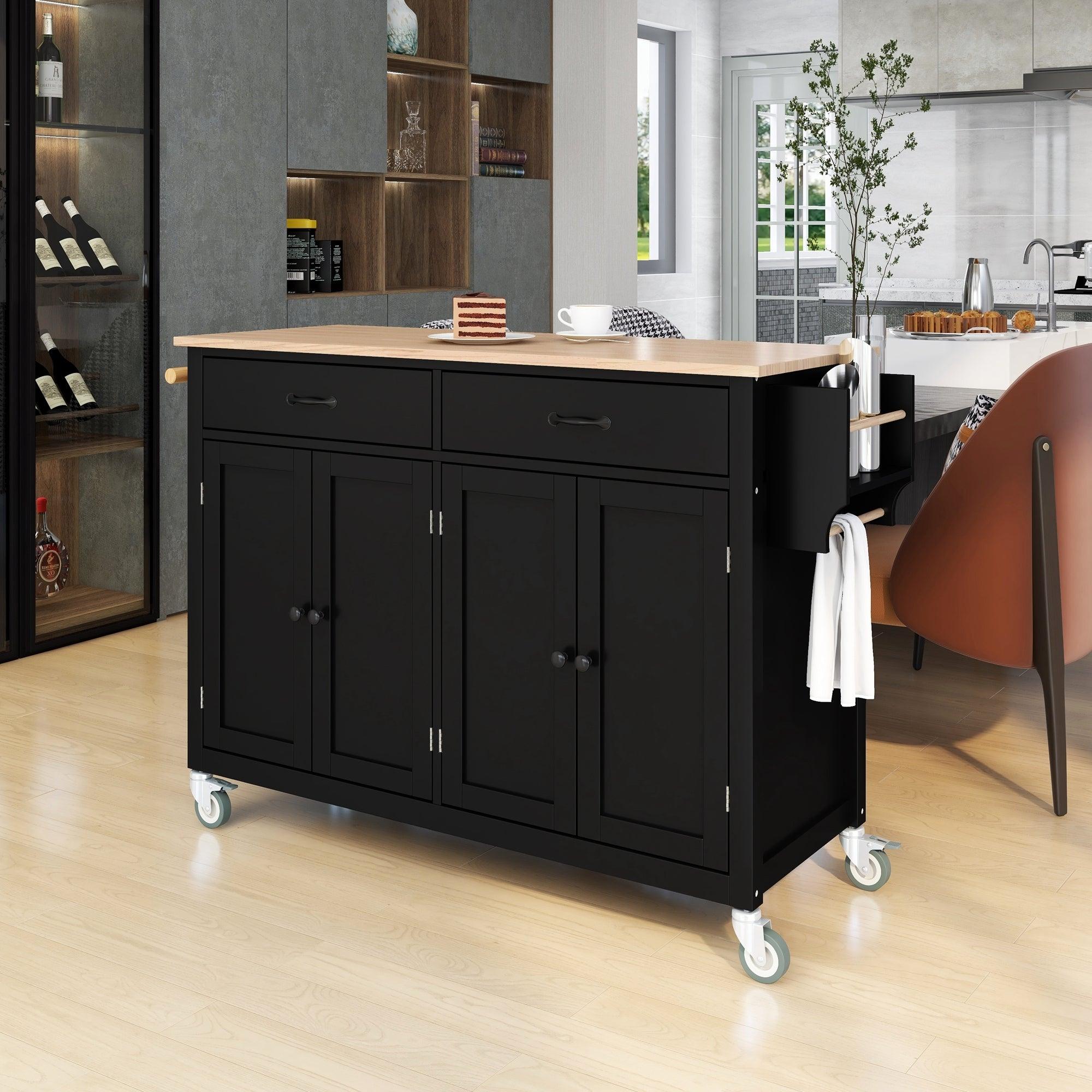 Kitchen Island Cart with Wood Top and Locking Wheels