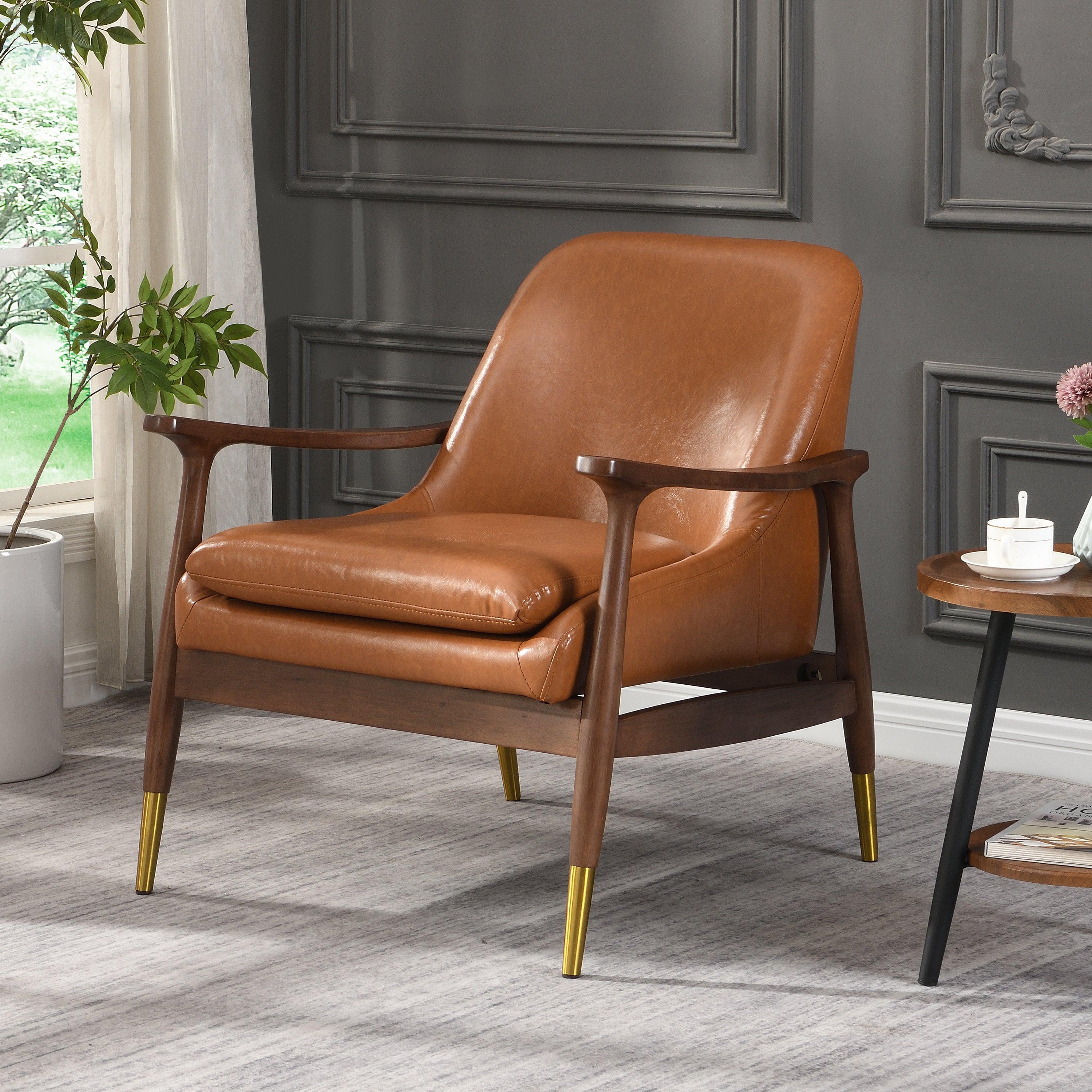 Mid-Century Faux Leather Accent Chair