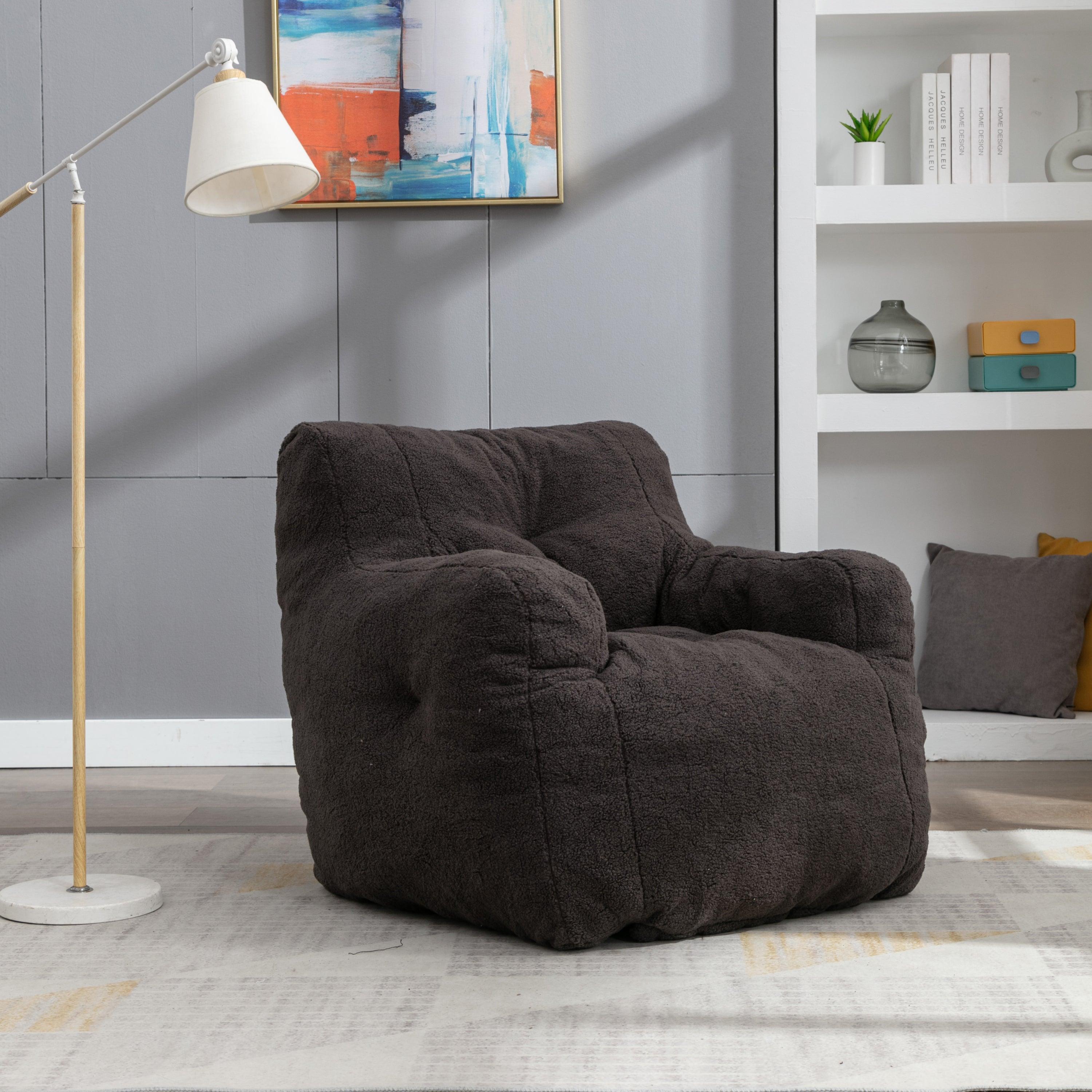 Soft Teddy Fabric Tufted Foam Bean Bag Chair With Teddy