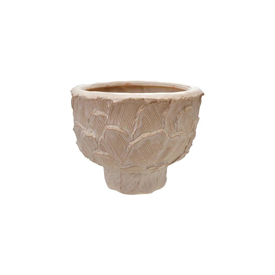 Embossed Stoneware Planter with Textured Pattern (Holds 9" Pot)