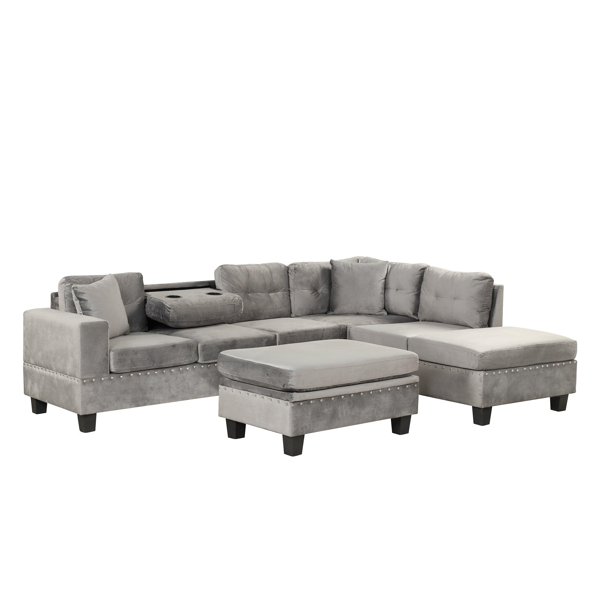 Modern Sectional Sofa with Storage Ottoman