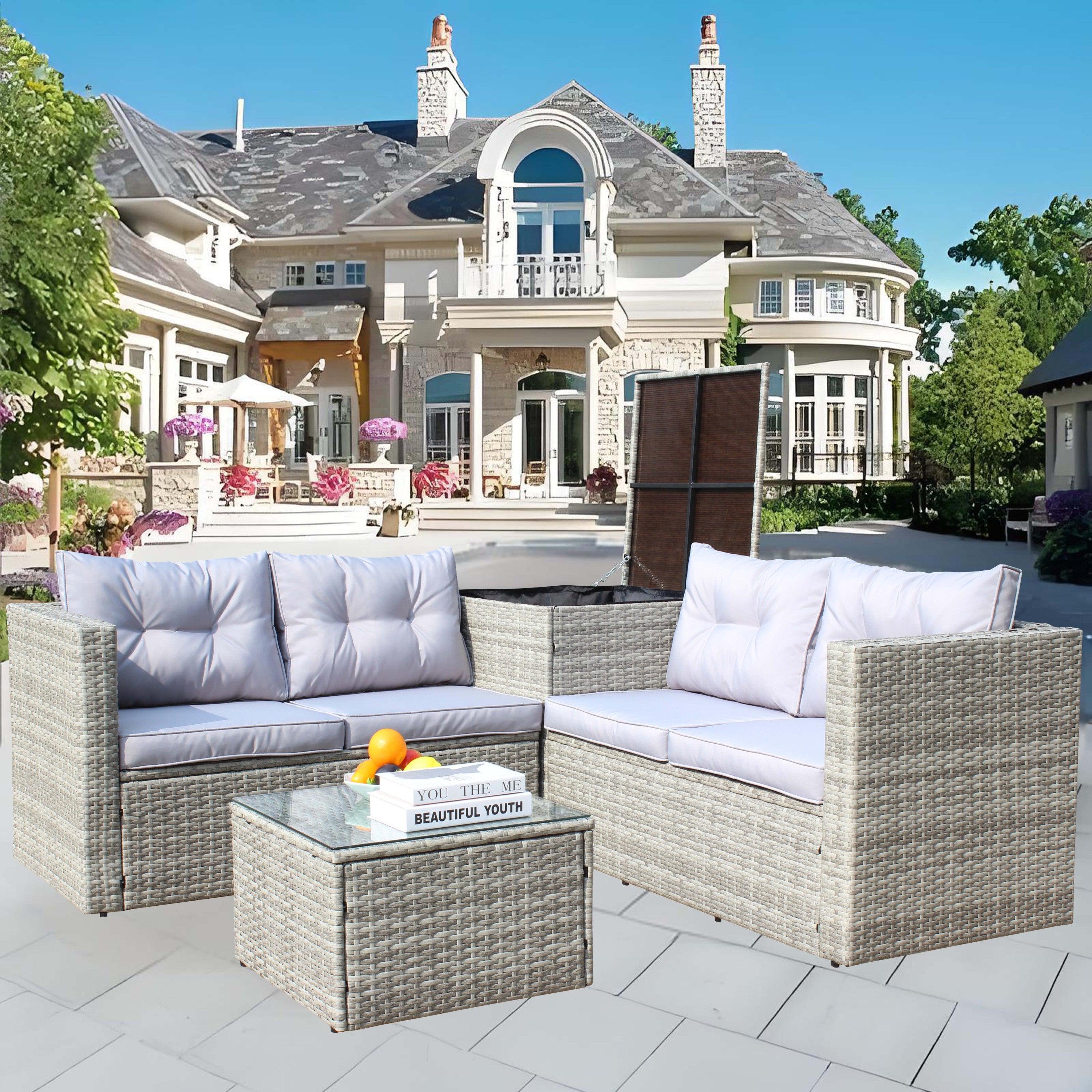 4 Piece Patio Sectional Wicker