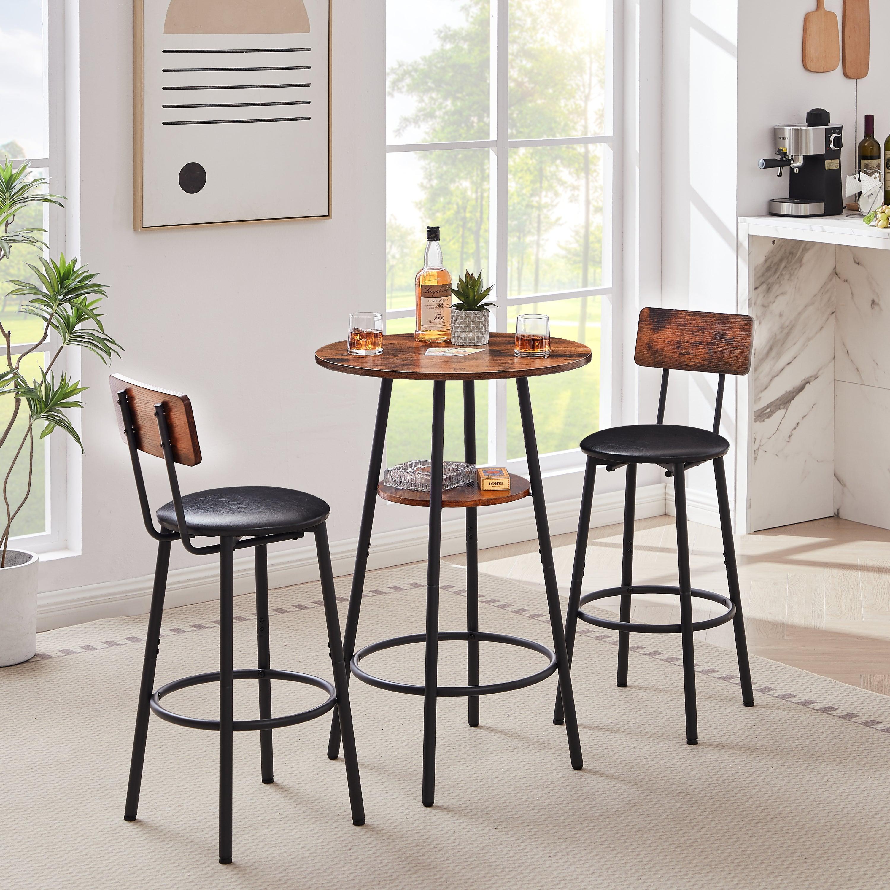 Round Bar Stool Set with Shelf