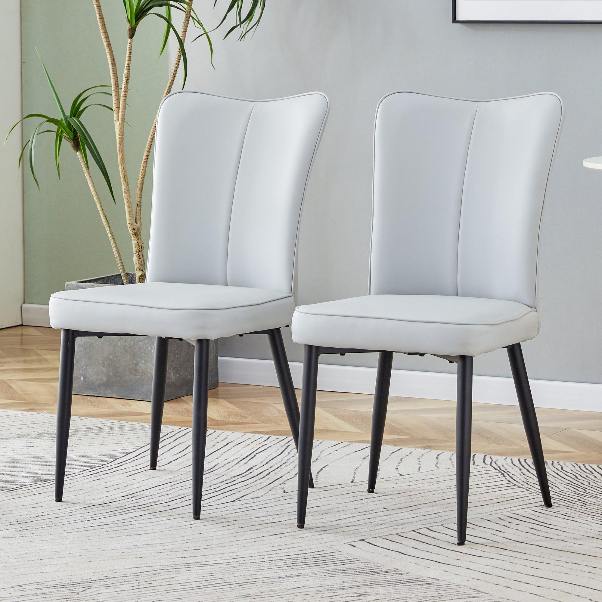 Set of 2 Modern Light Gray PU Dining & Office Chairs