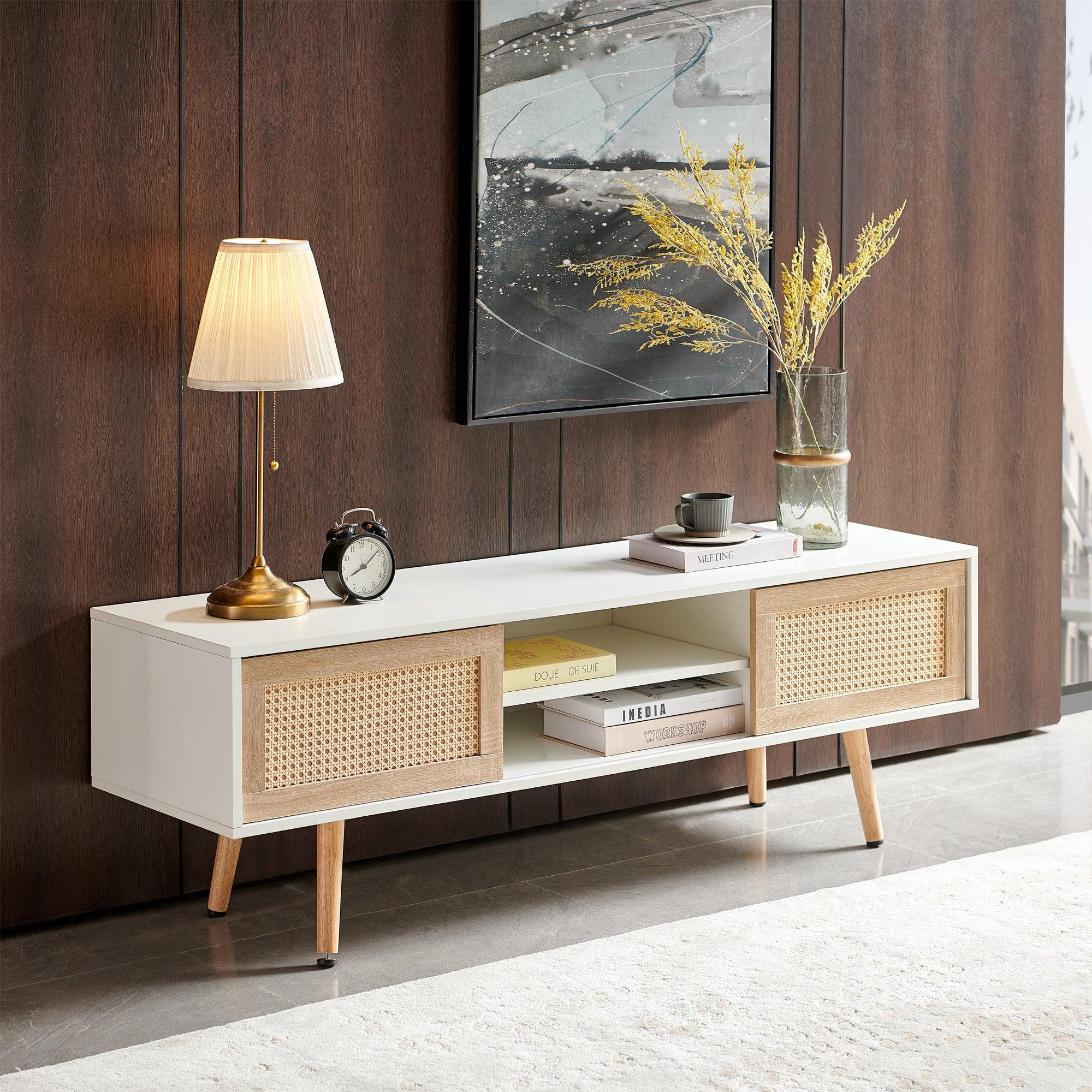 Retro Entertainment Center/ Side Cabinet with Sliding Doors