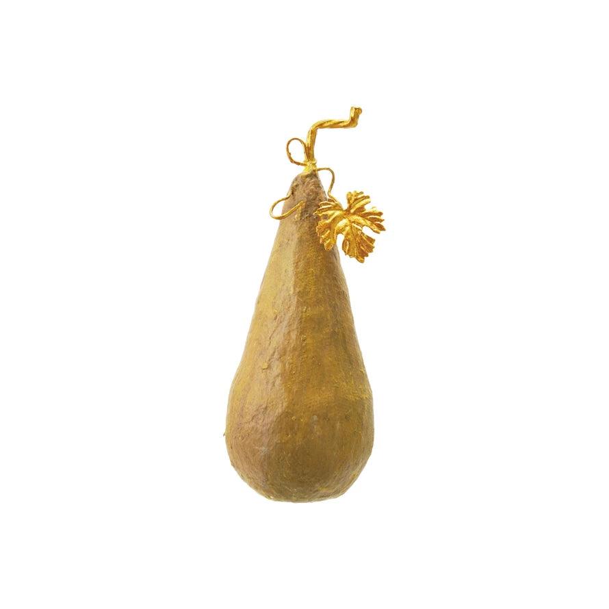 Paper Mache & Metal Squash, Orange Color & Gold Finish