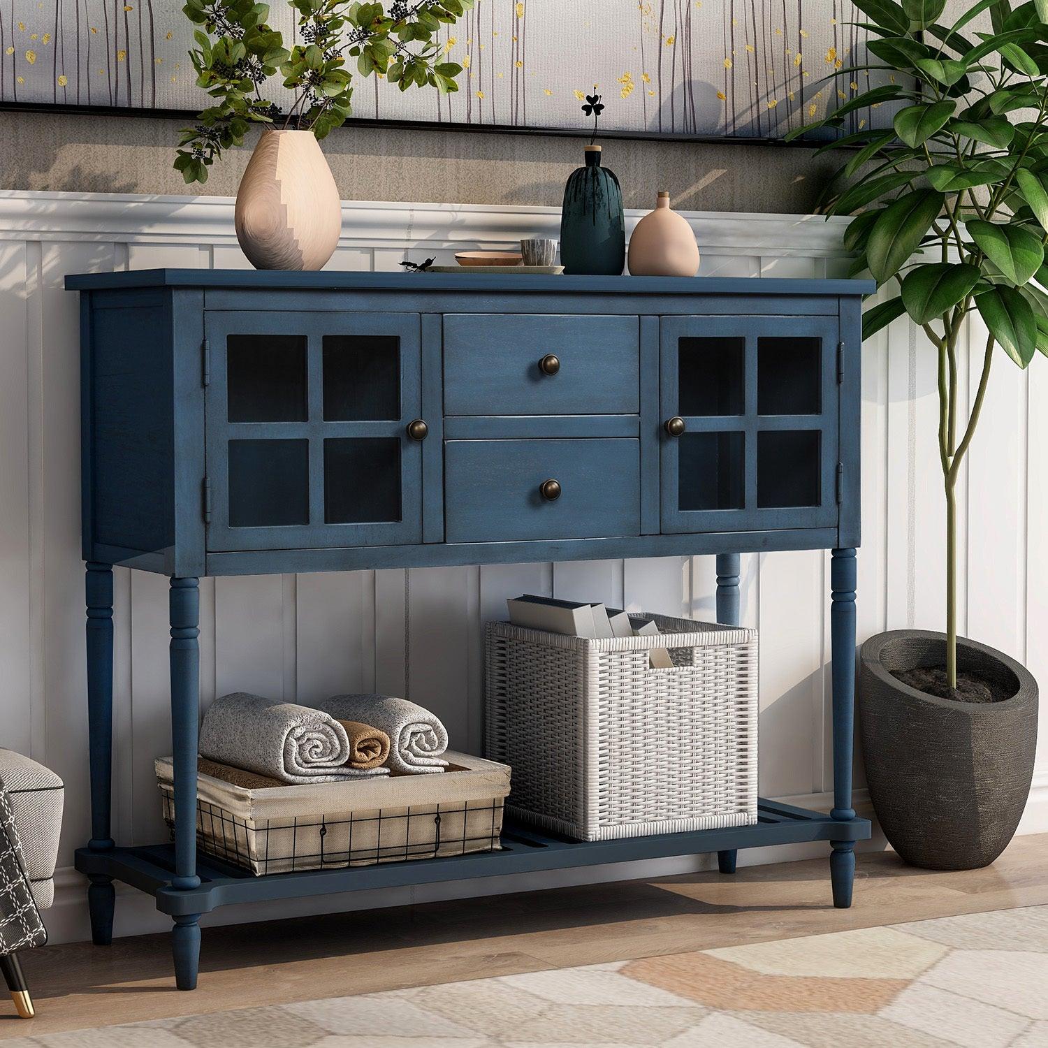 Trexm Farmhouse Sideboard Console Table with Bottom Shelf