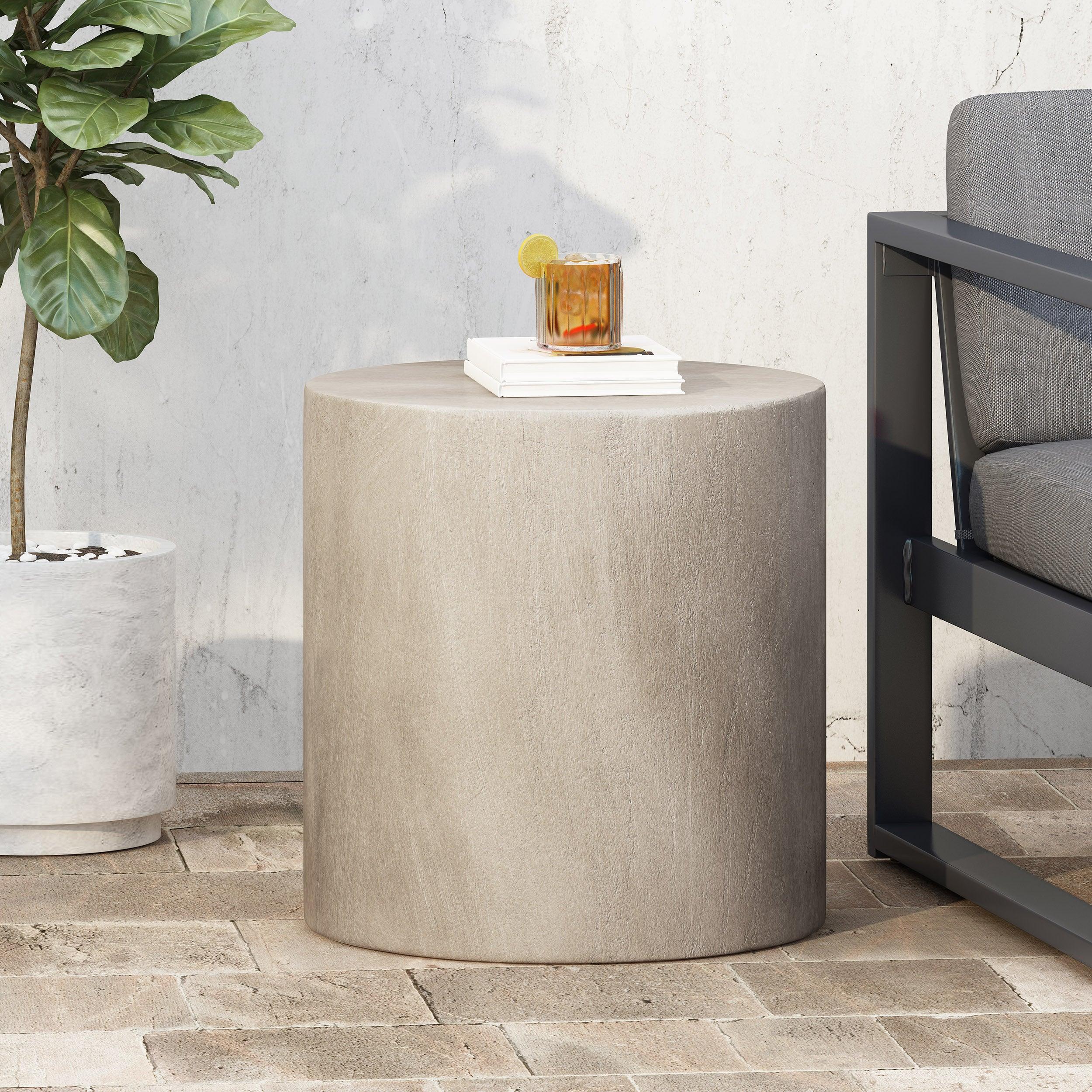 Outdoor Lightweight Concrete Side Table, Light Gray