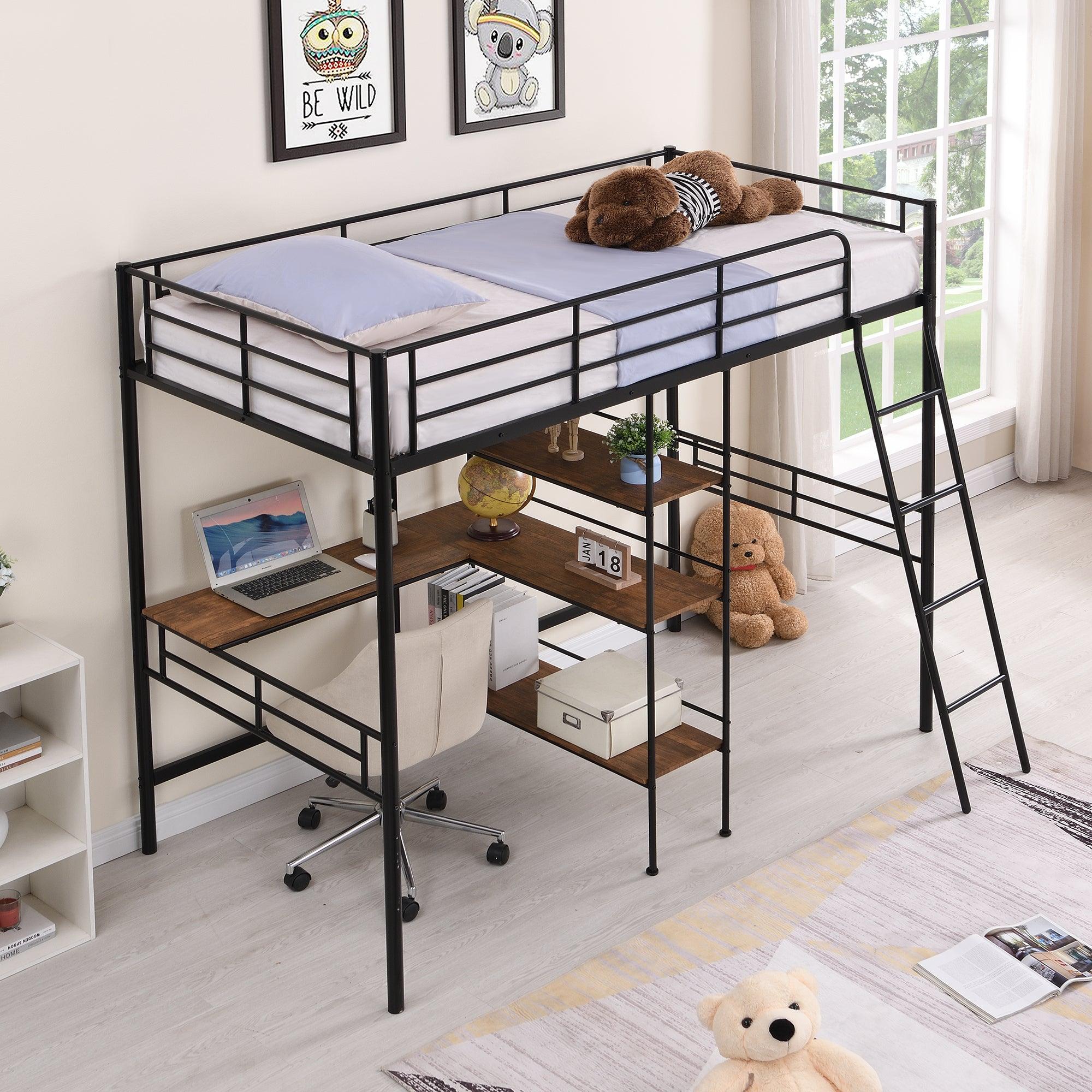 Twin Size Loft Bed with Built-in Desk