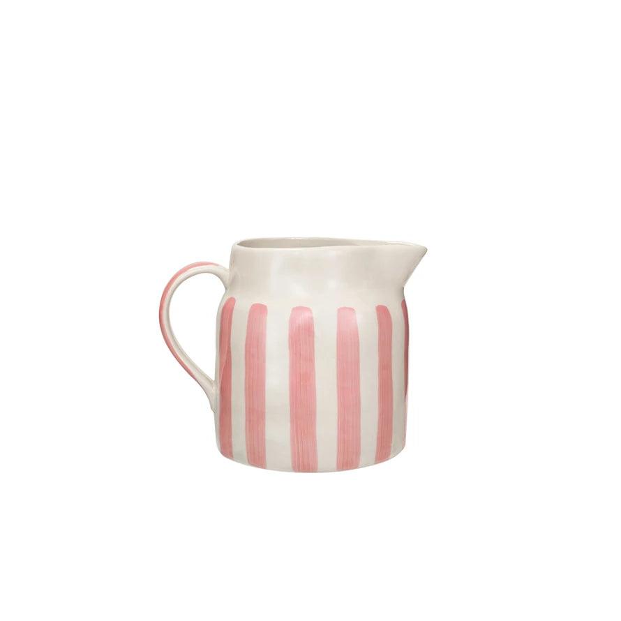 1-3/4 Quart Hand-Painted Stoneware Pitcher w/ Stripes